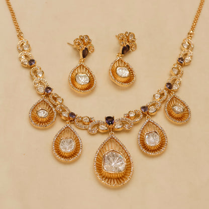 Aanura Pear Drop Necklace & Earrings with Stones