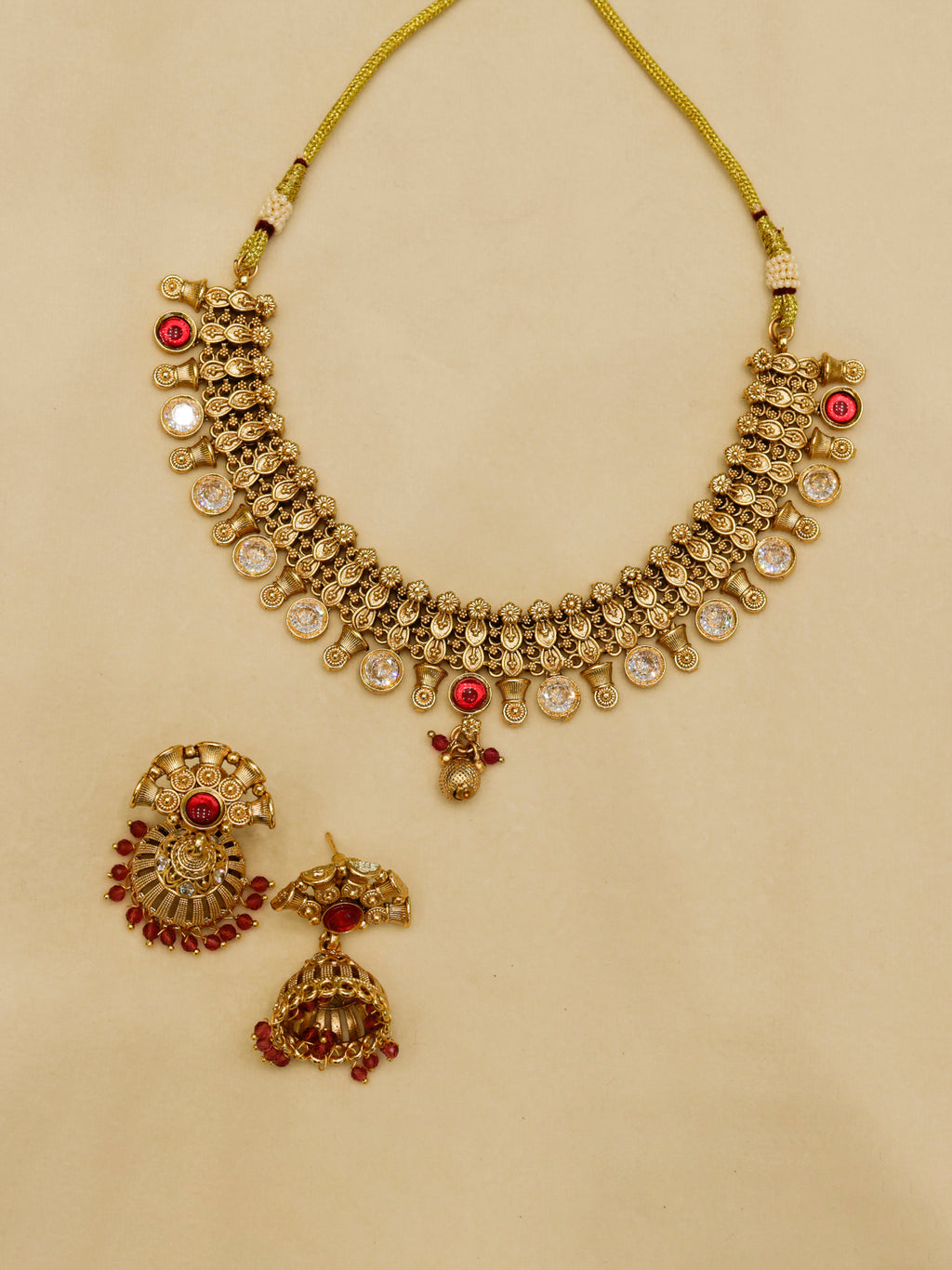 Aanura Gold-Plated Kundan Necklace & Earrings Set