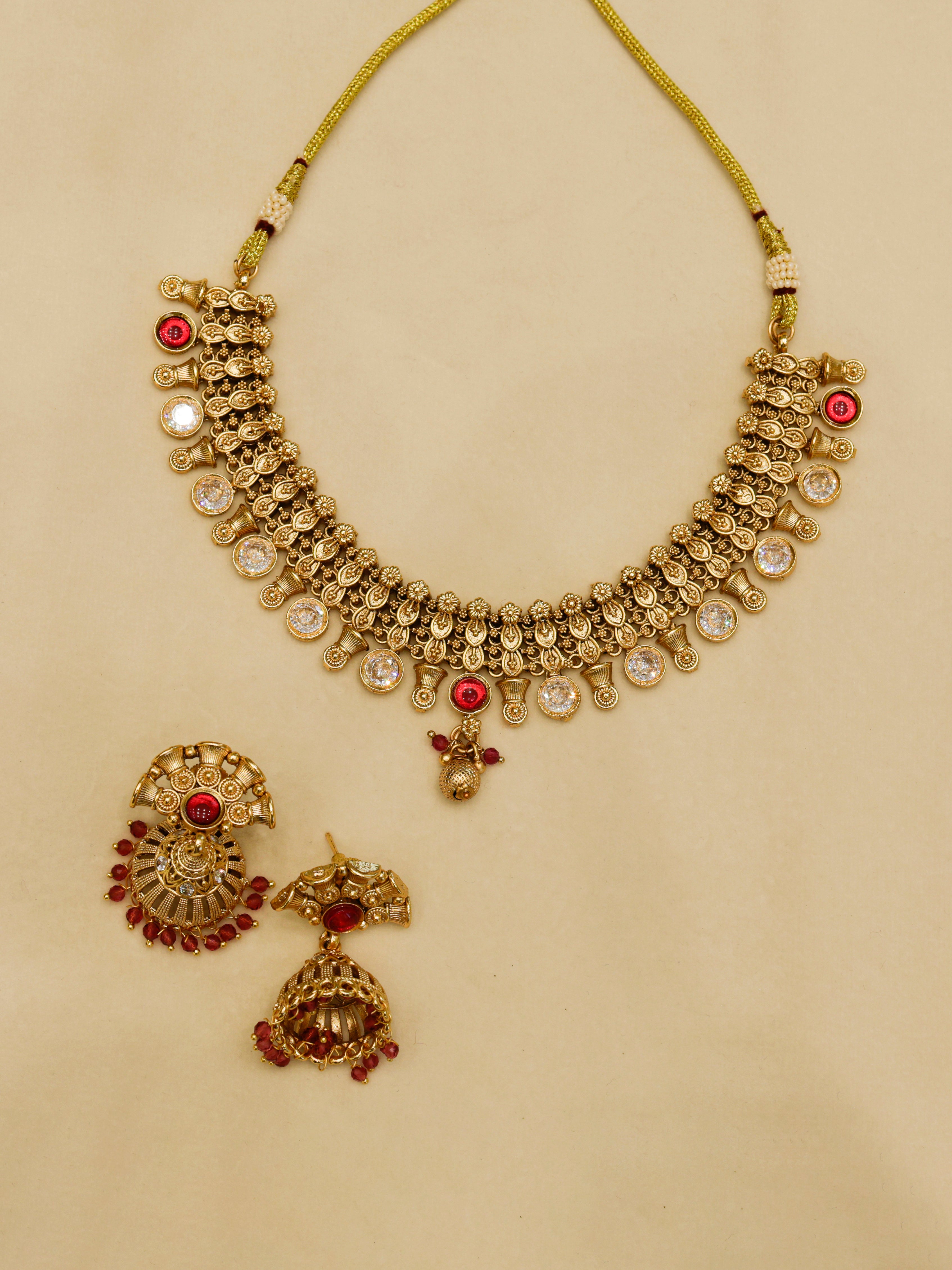 Aanura Gold-Plated Kundan Necklace & Earrings Set