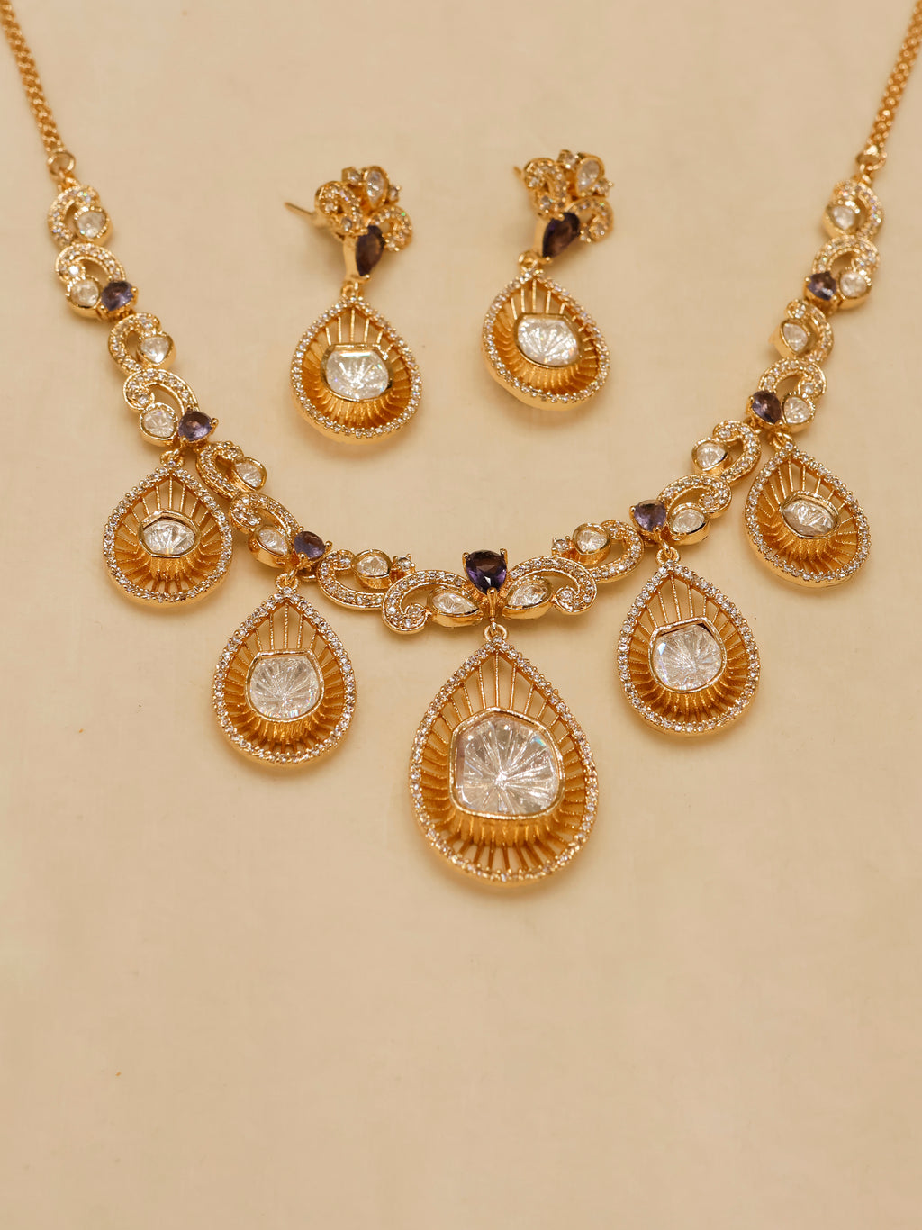 Aanura Pear Drop Necklace & Earrings with Stones