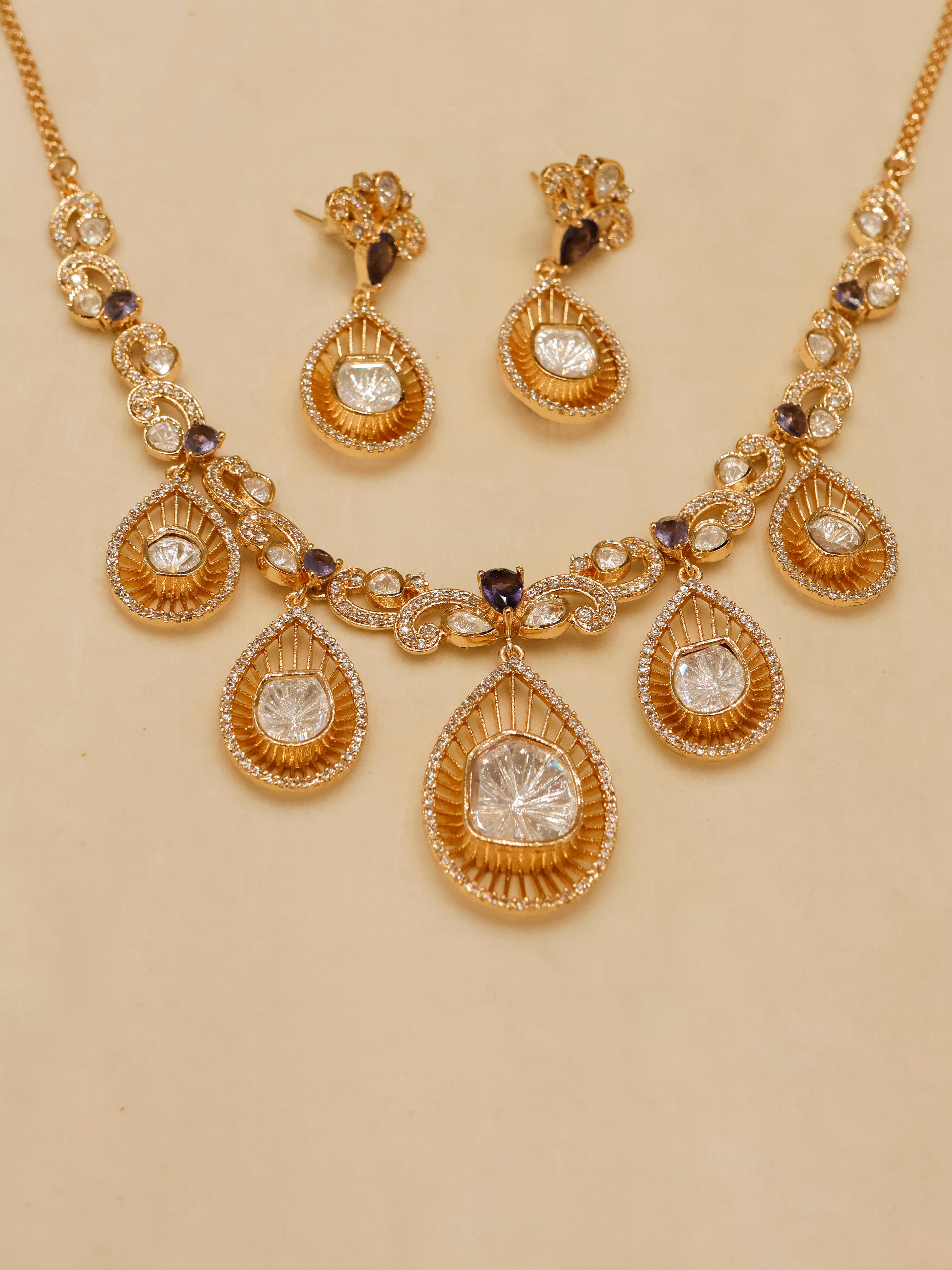 Aanura Pear Drop Necklace & Earrings with Stones