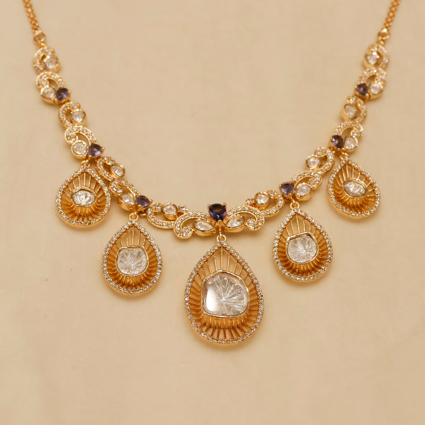 Aanura Pear Drop Necklace & Earrings with Stones