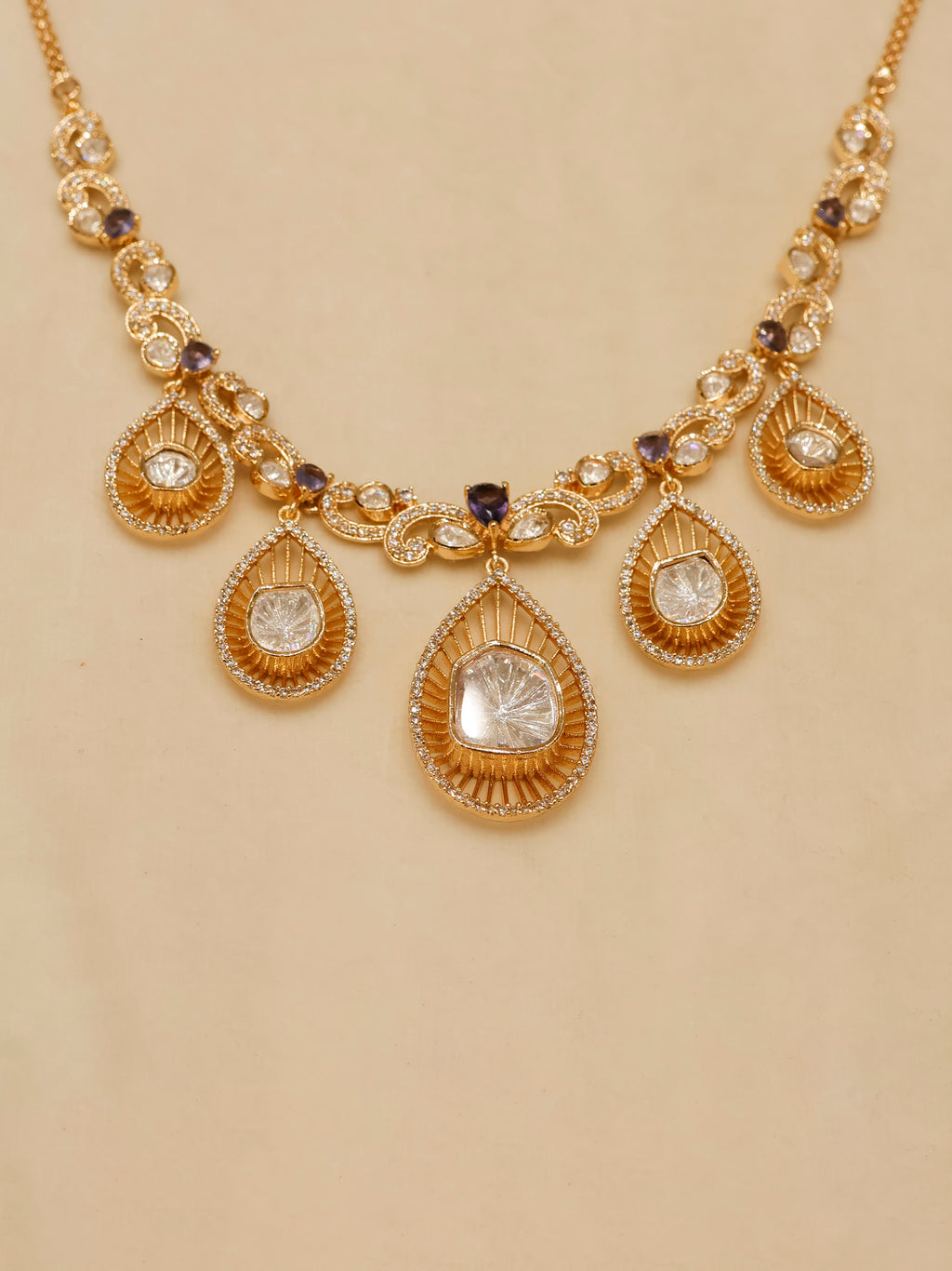 Aanura Pear Drop Necklace & Earrings with Stones