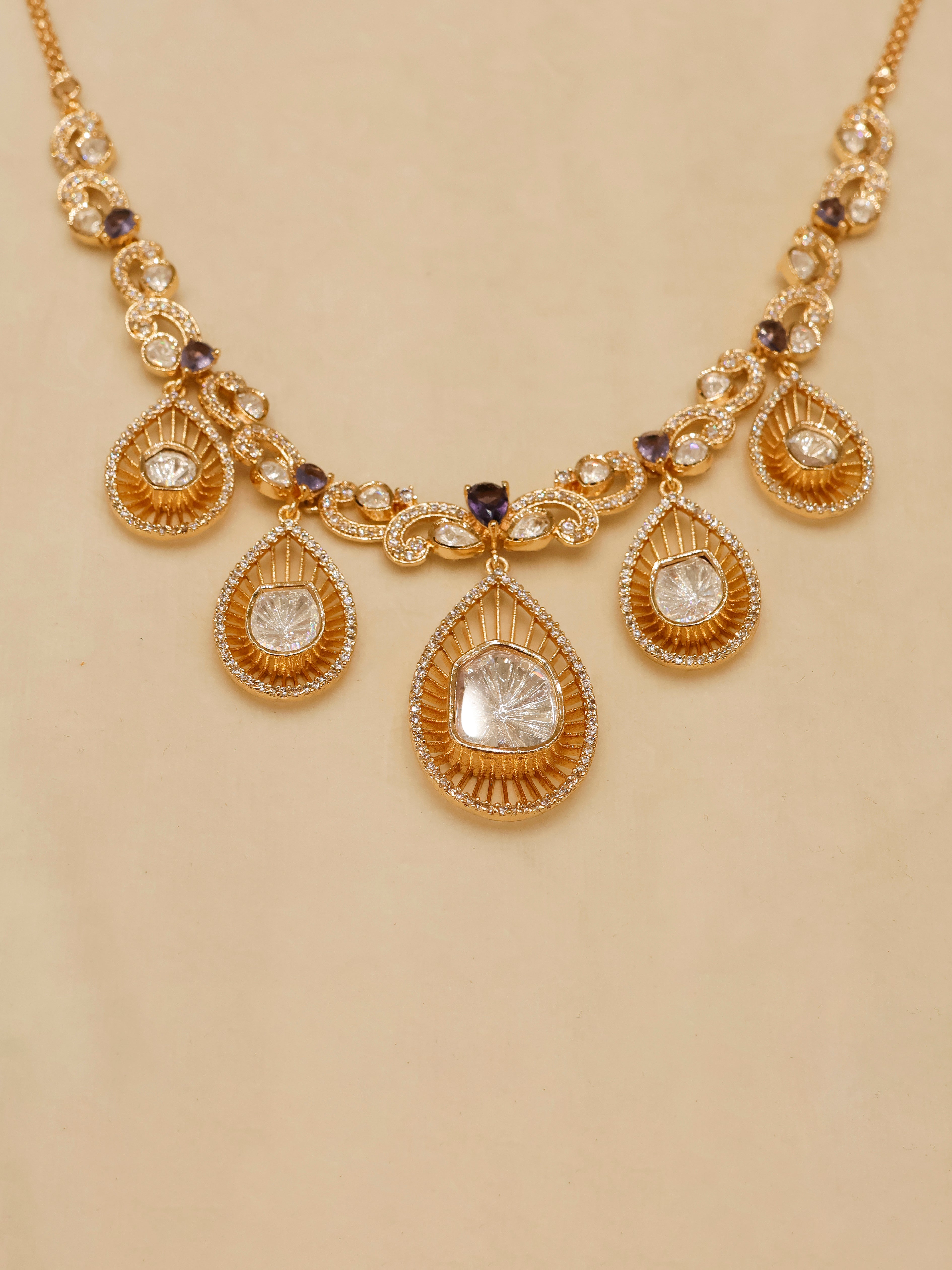 Aanura Pear Drop Necklace & Earrings with Stones