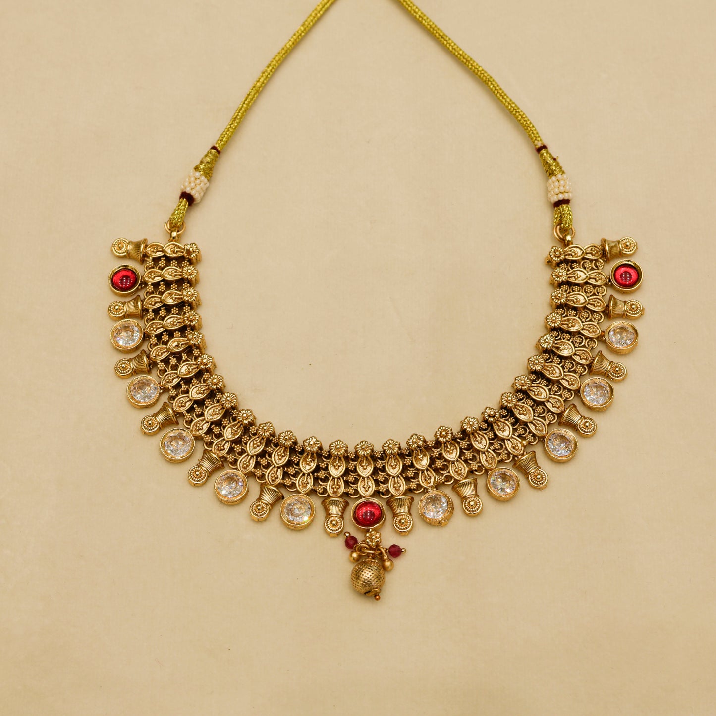 Aanura Gold-Plated Kundan Necklace & Earrings Set