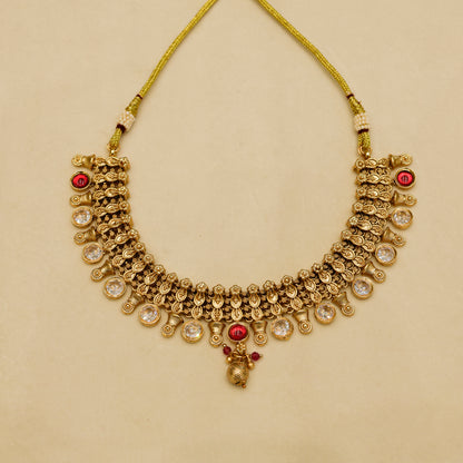 Aanura Gold-Plated Kundan Necklace & Earrings Set