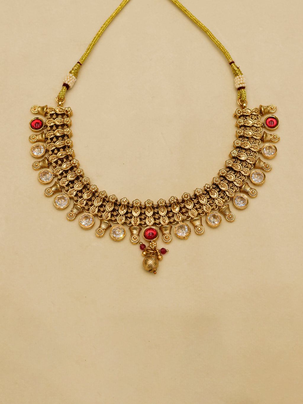 Aanura Gold-Plated Kundan Necklace & Earrings Set