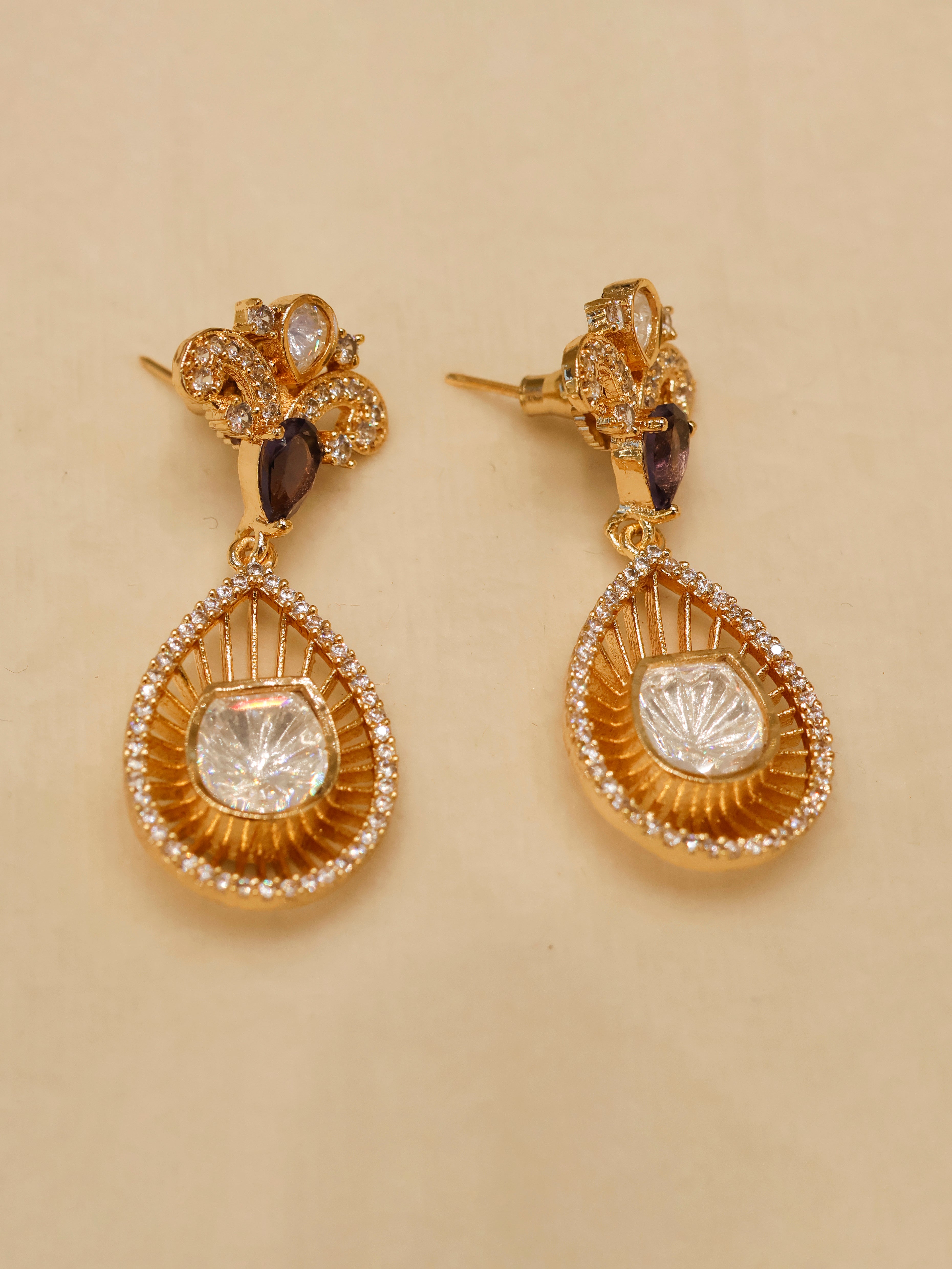 Aanura Pear Drop Necklace & Earrings with Stones