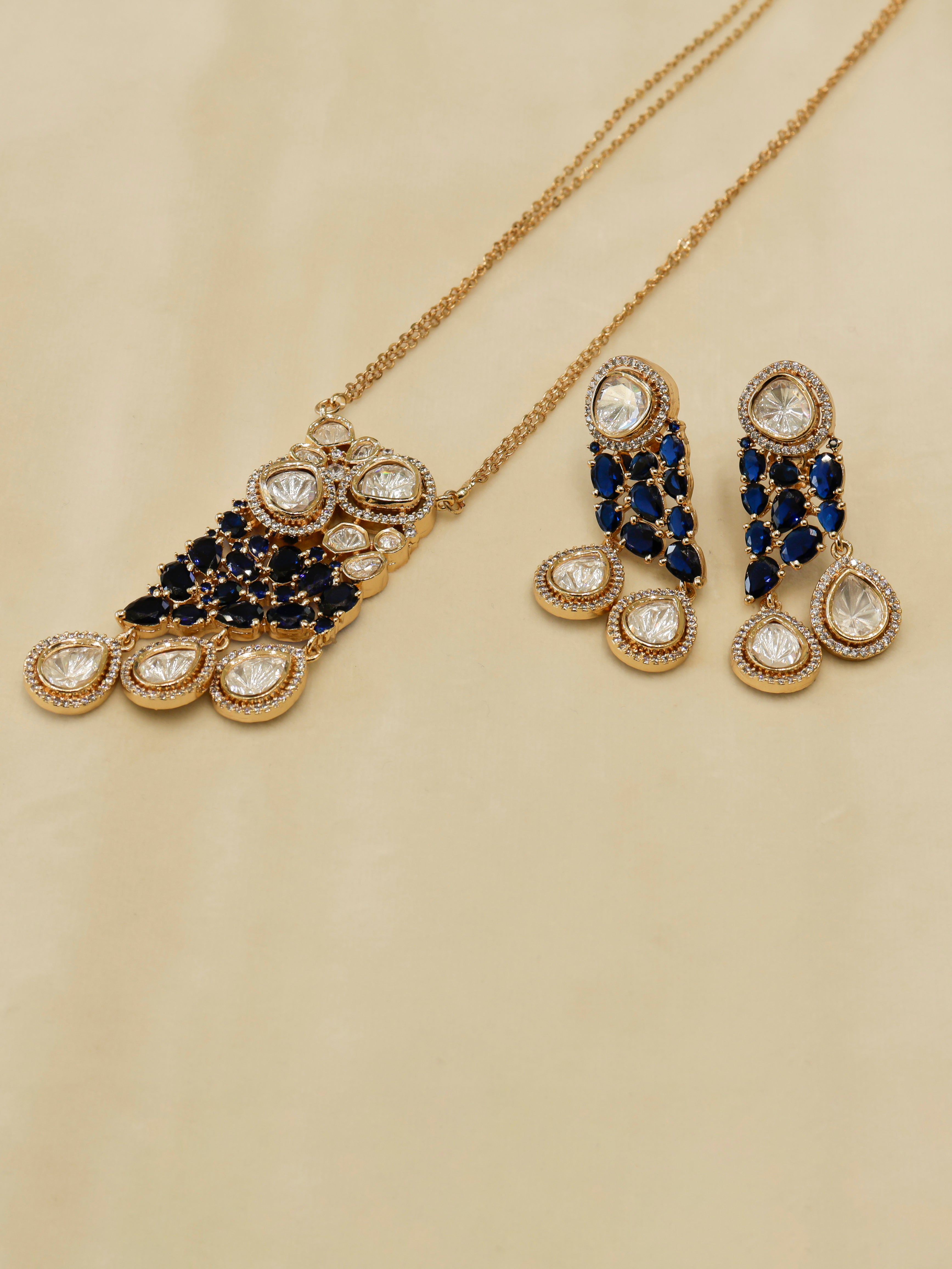 Aanura Ruby & Kundan Long Pendant Necklace Set with Earrings