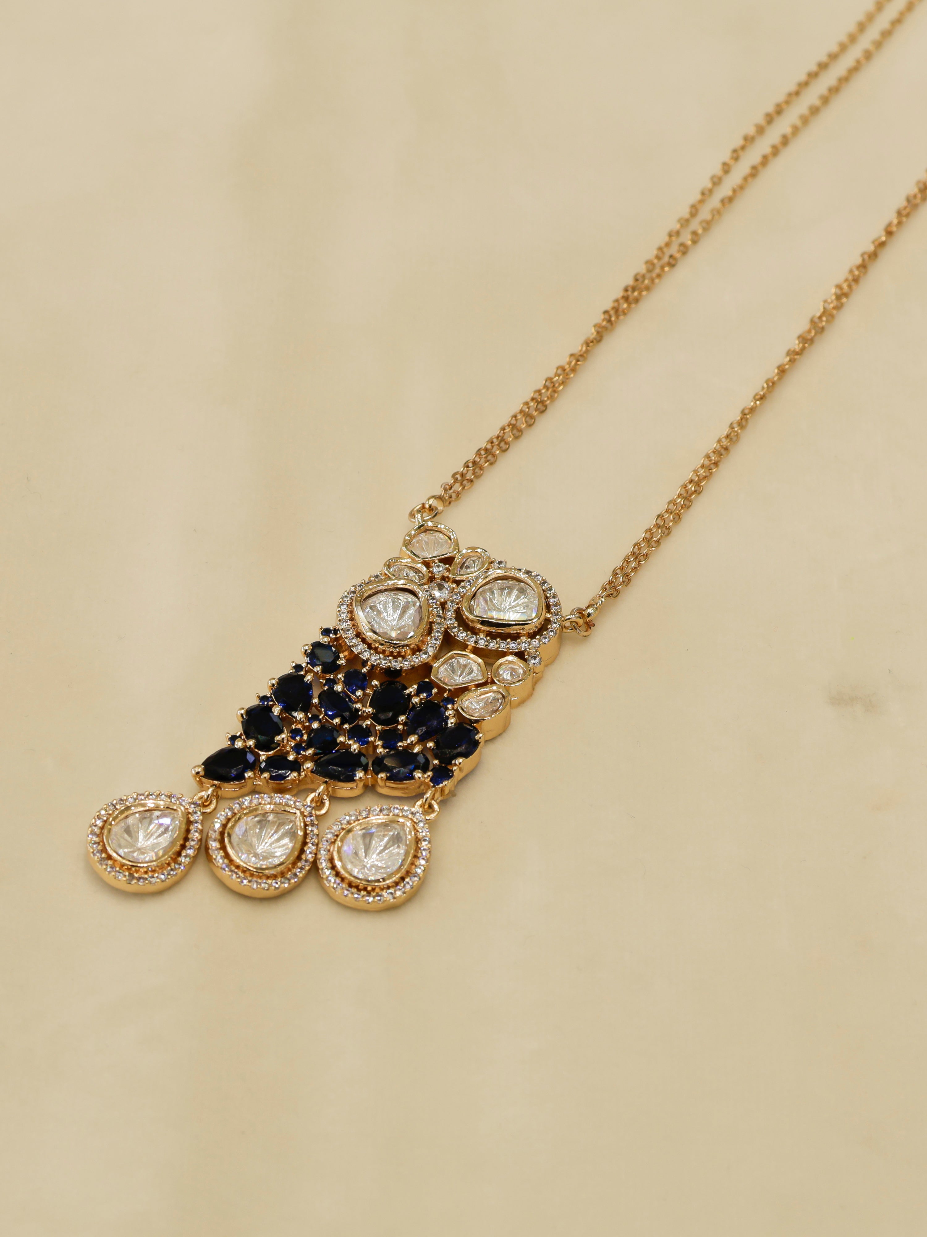 Aanura Ruby & Kundan Long Pendant Necklace Set with Earrings