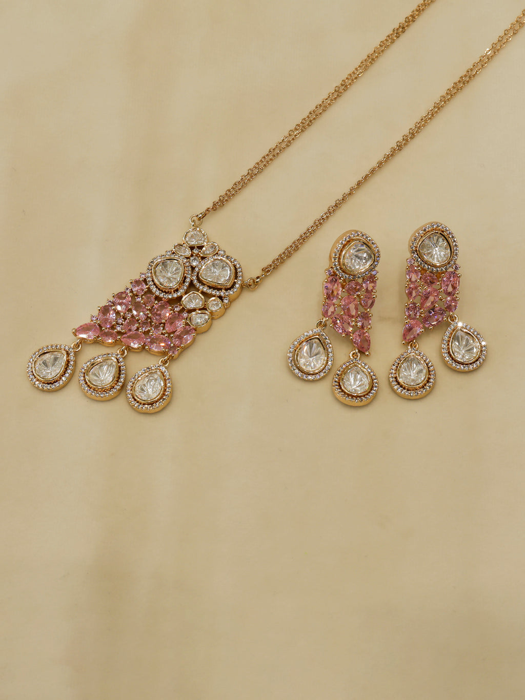 Aanura Ruby & Kundan Long Pendant Necklace Set with Earrings