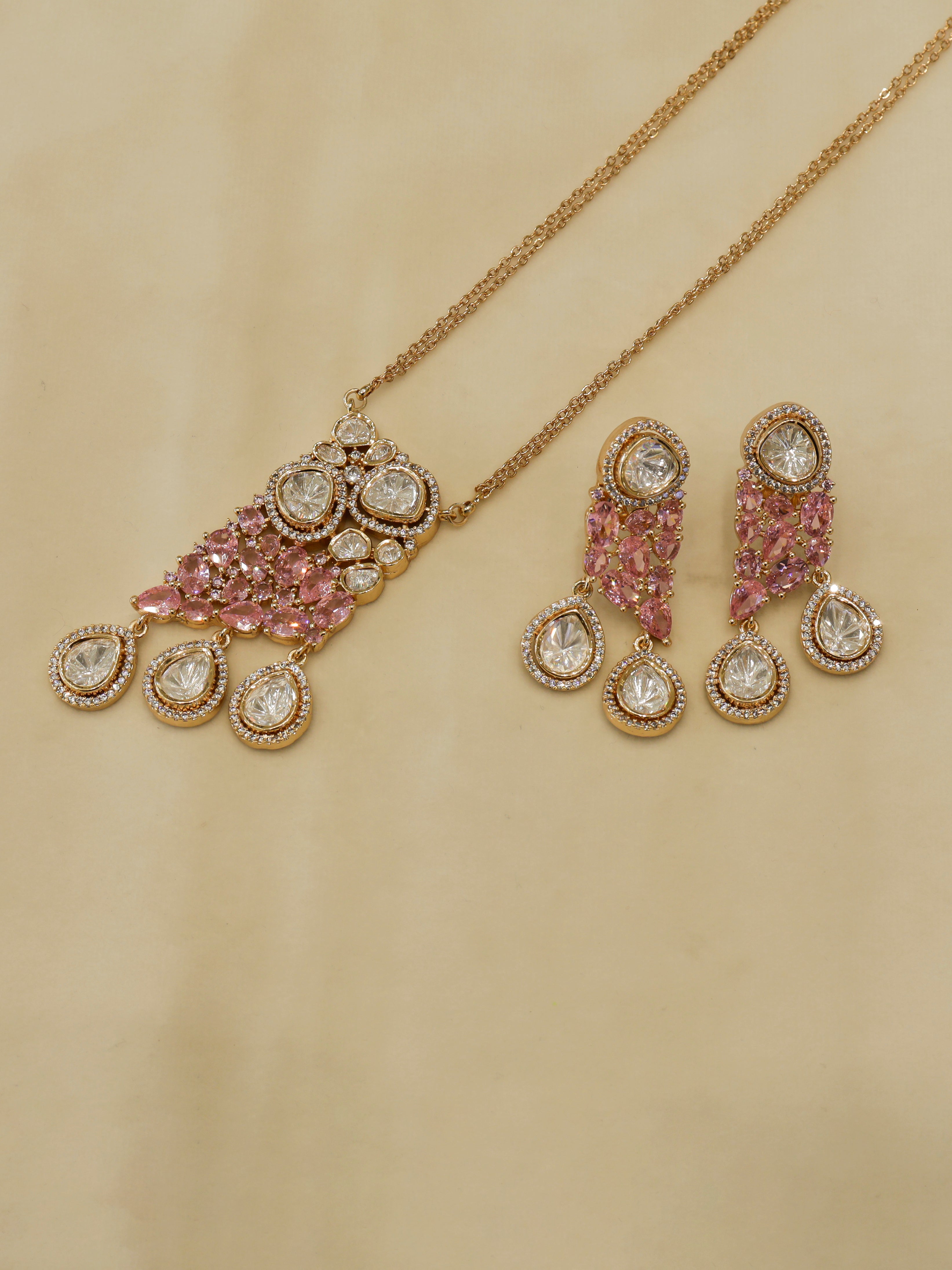 Aanura Ruby & Kundan Long Pendant Necklace Set with Earrings
