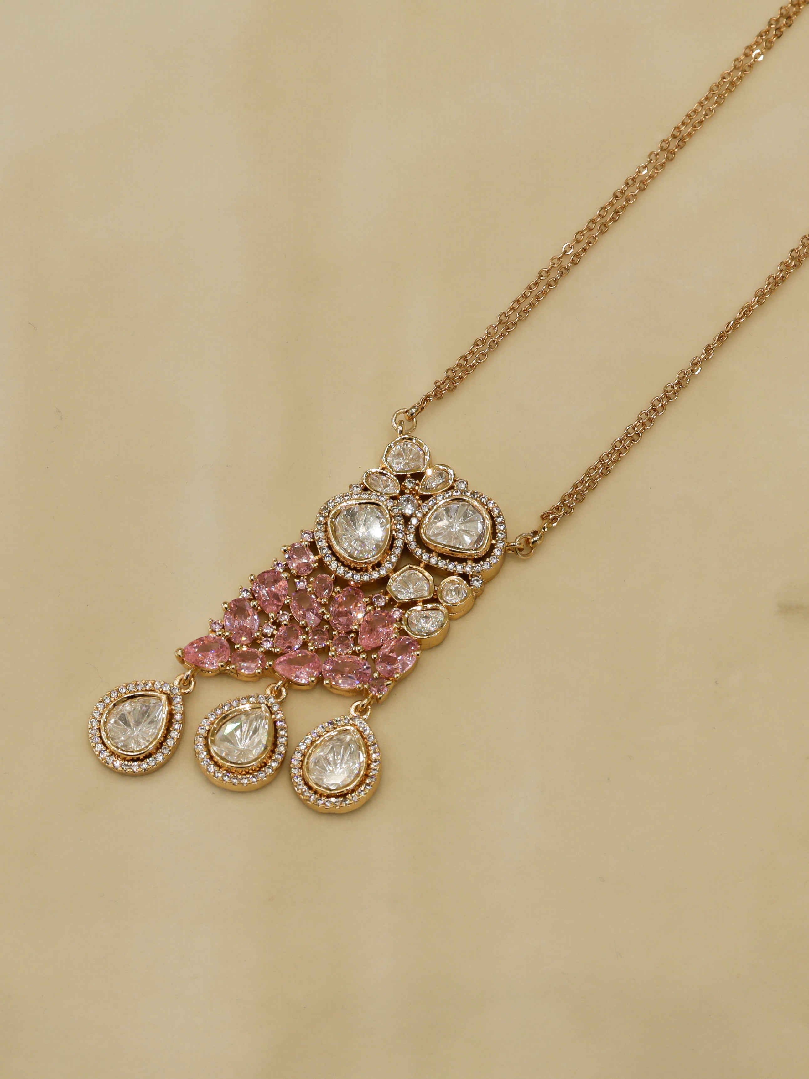 Aanura Ruby & Kundan Long Pendant Necklace Set with Earrings