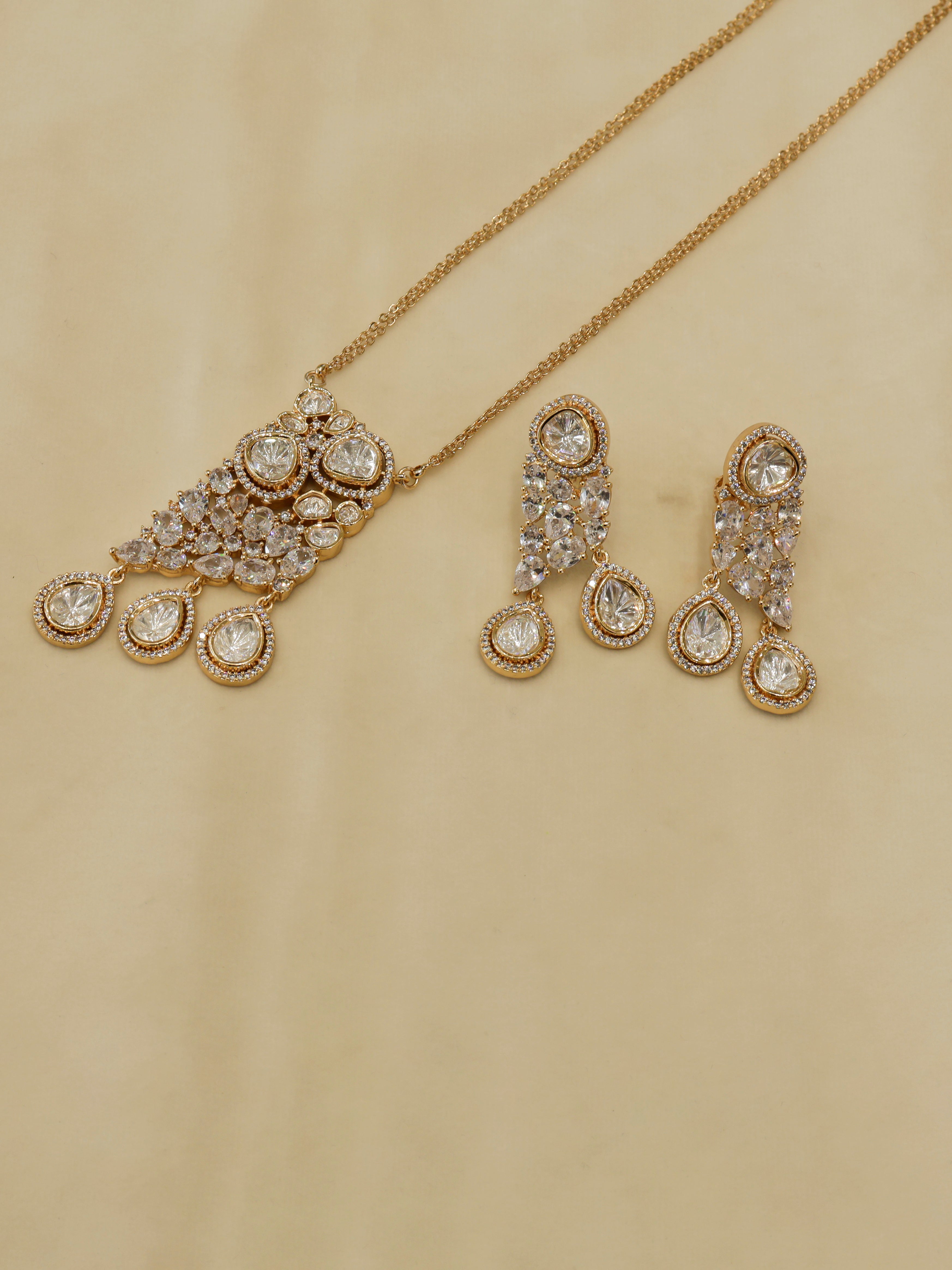 Aanura Ruby & Kundan Long Pendant Necklace Set with Earrings