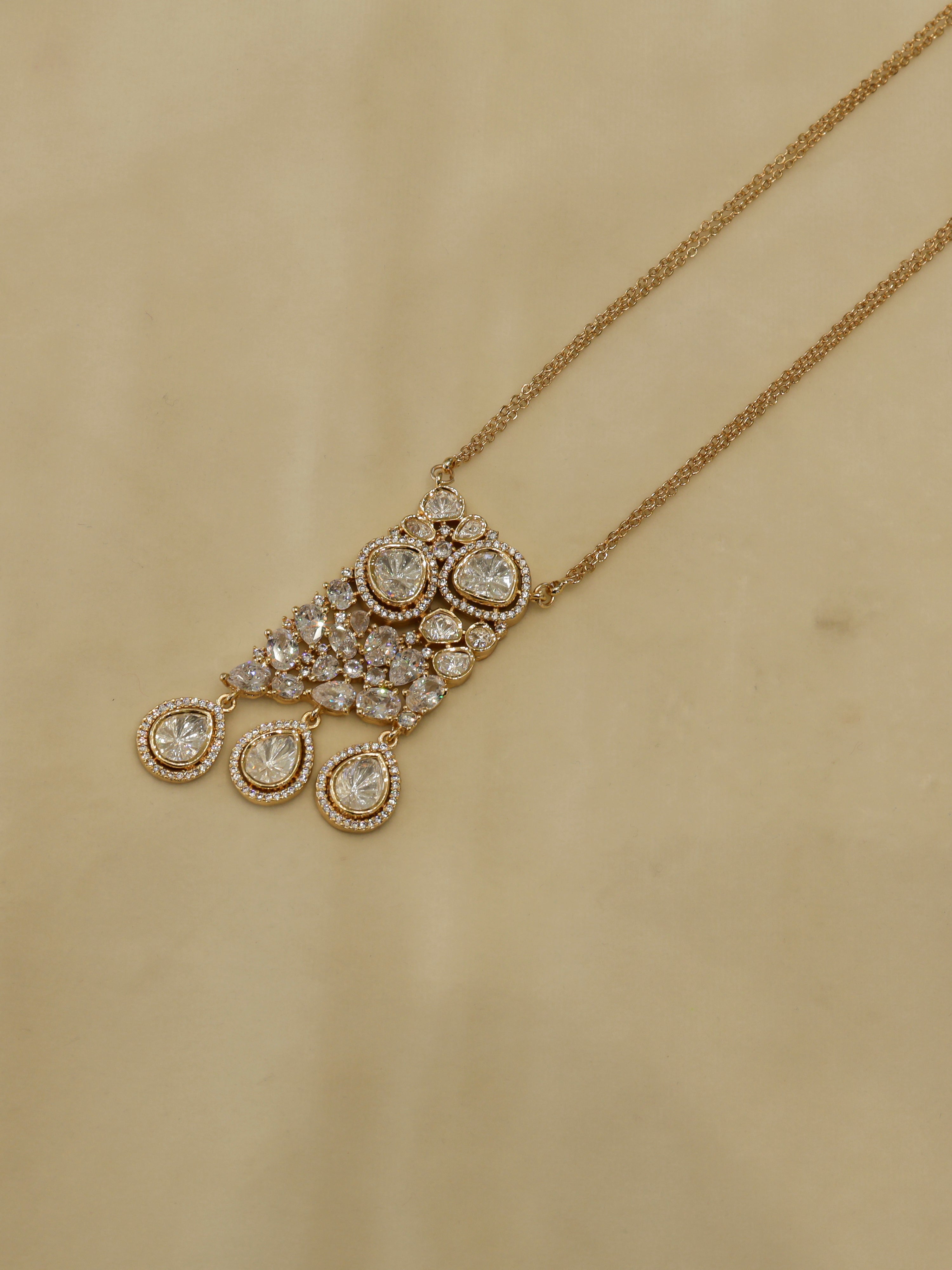 Aanura Ruby & Kundan Long Pendant Necklace Set with Earrings
