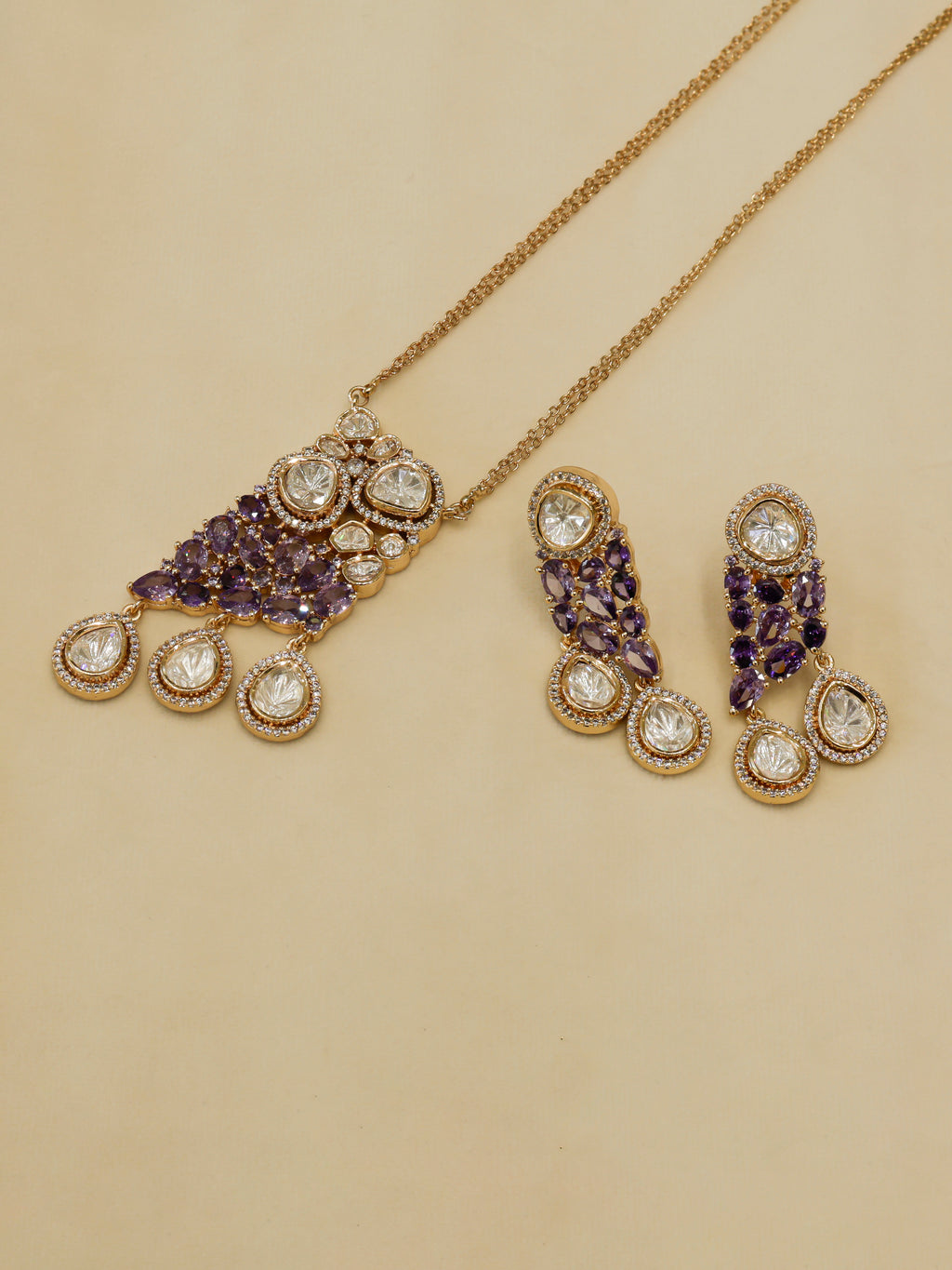 Aanura Ruby & Kundan Long Pendant Necklace Set with Earrings