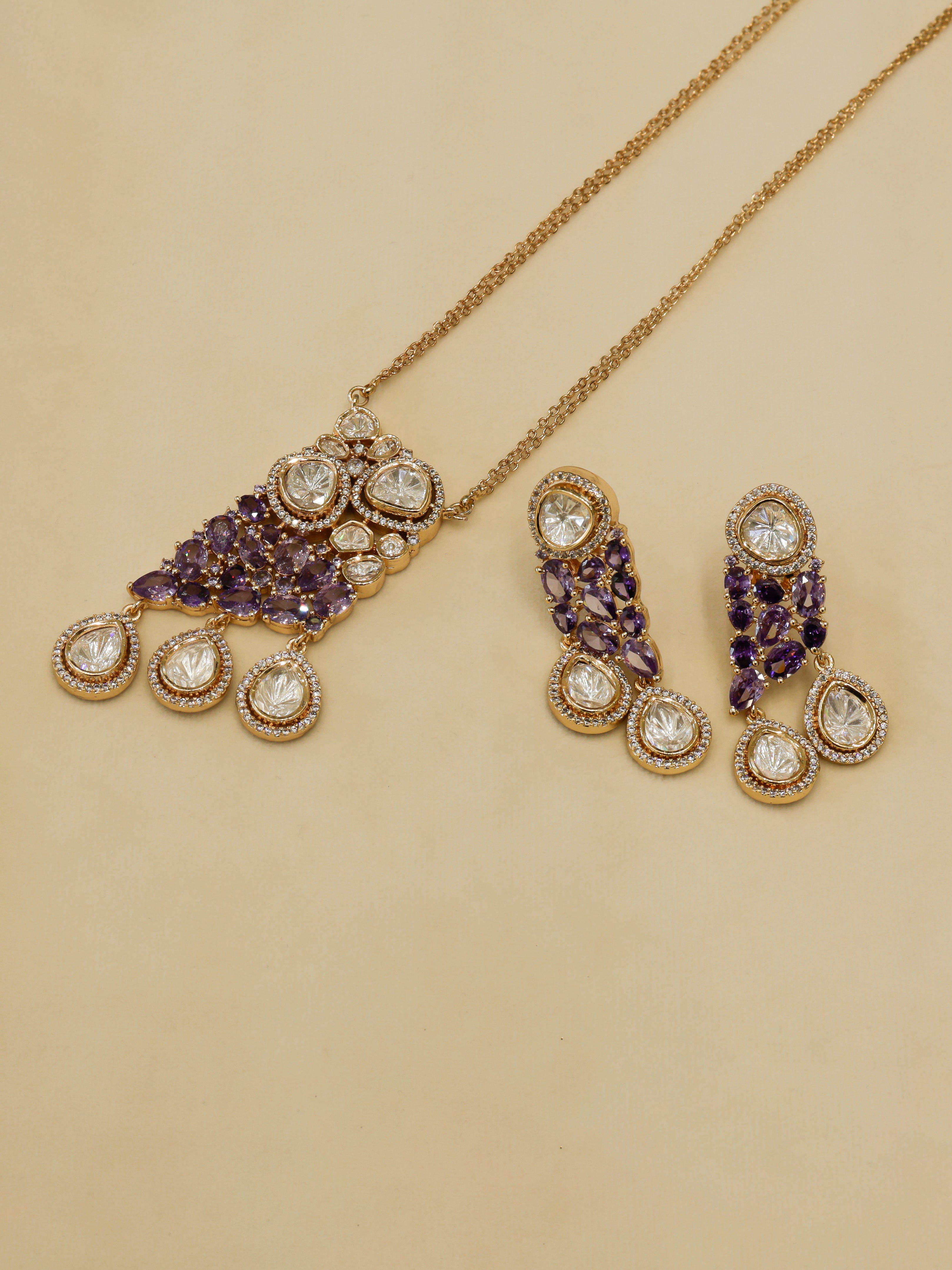 Aanura Ruby & Kundan Long Pendant Necklace Set with Earrings