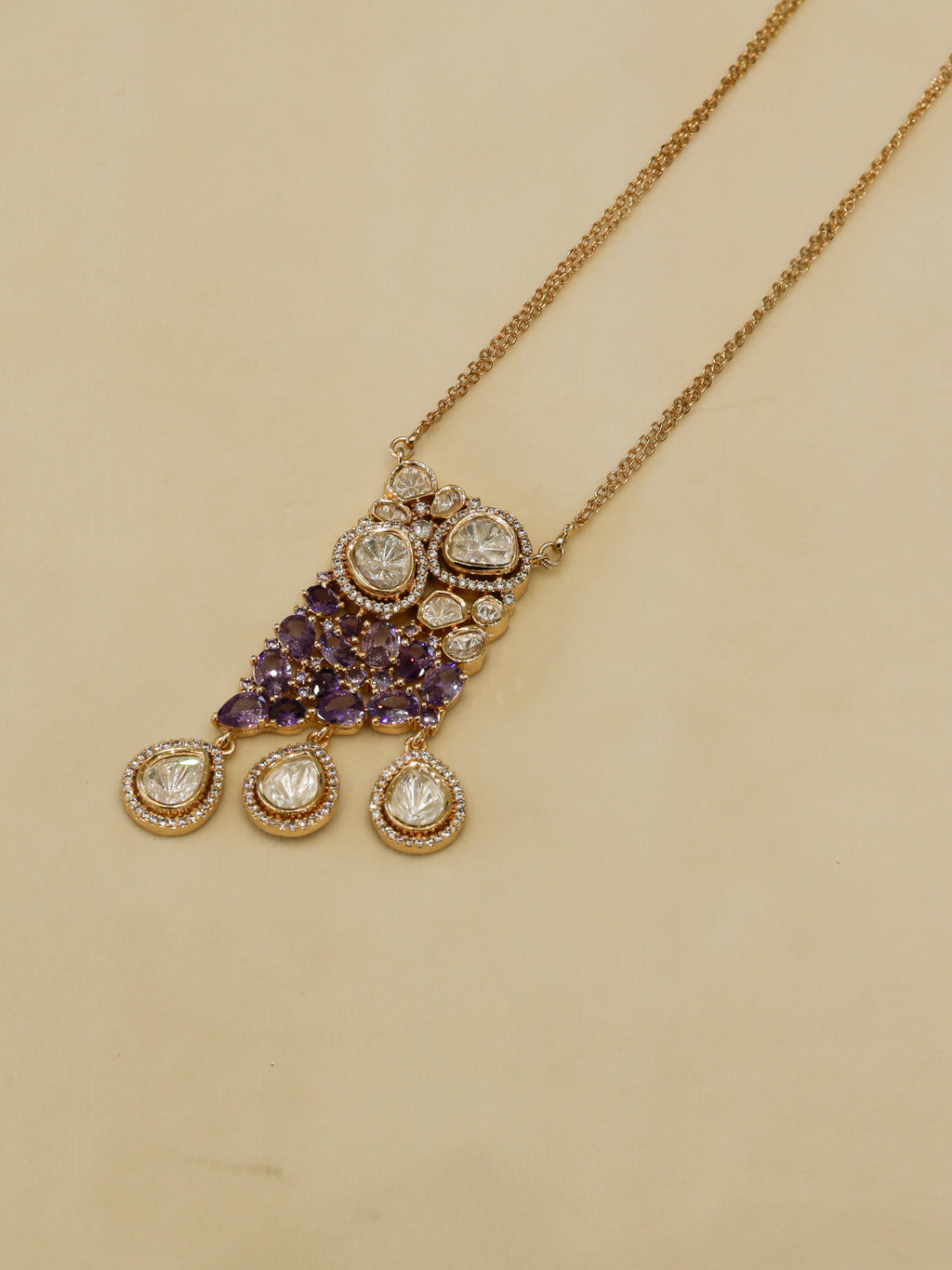 Aanura Ruby & Kundan Long Pendant Necklace Set with Earrings