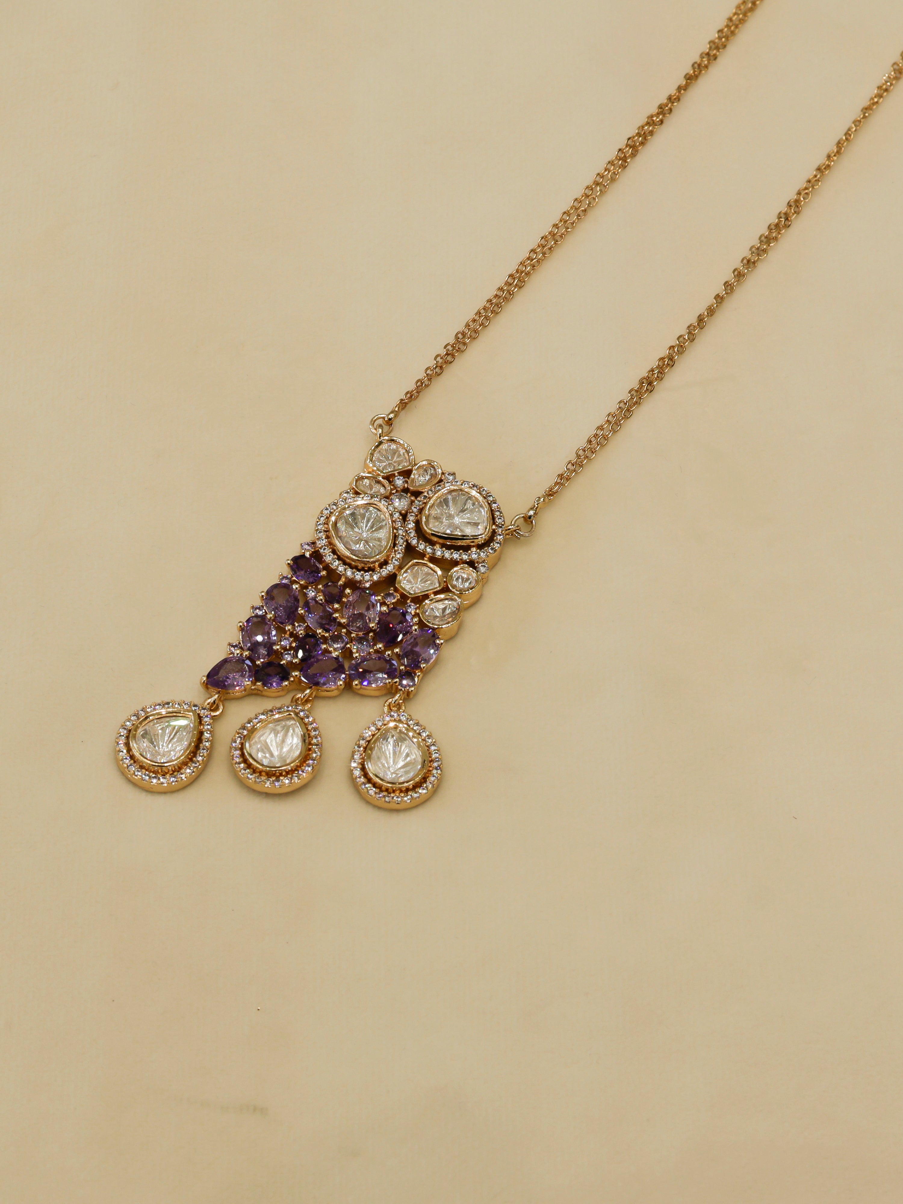 Aanura Ruby & Kundan Long Pendant Necklace Set with Earrings