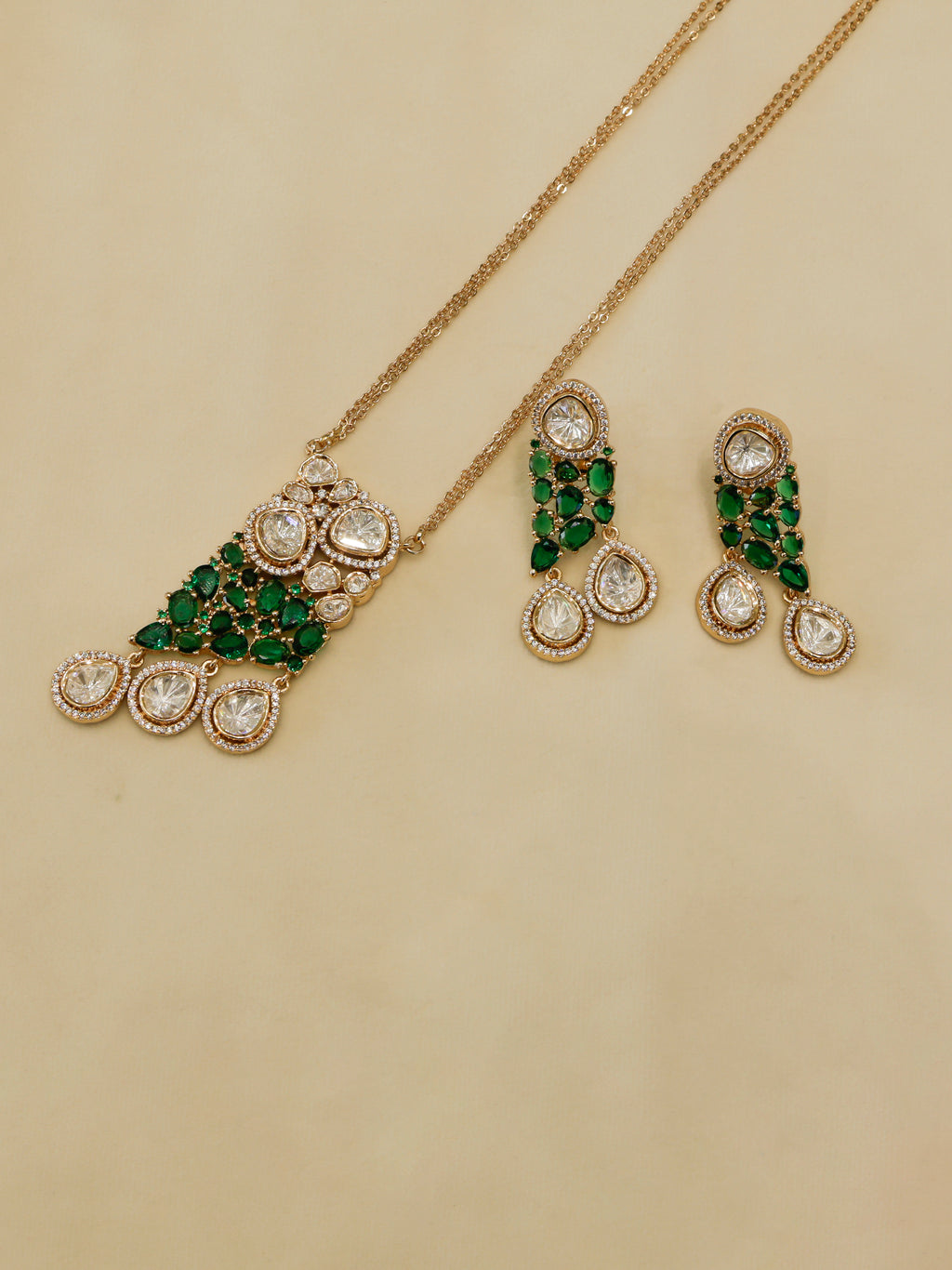 Aanura Ruby & Kundan Long Pendant Necklace Set with Earrings