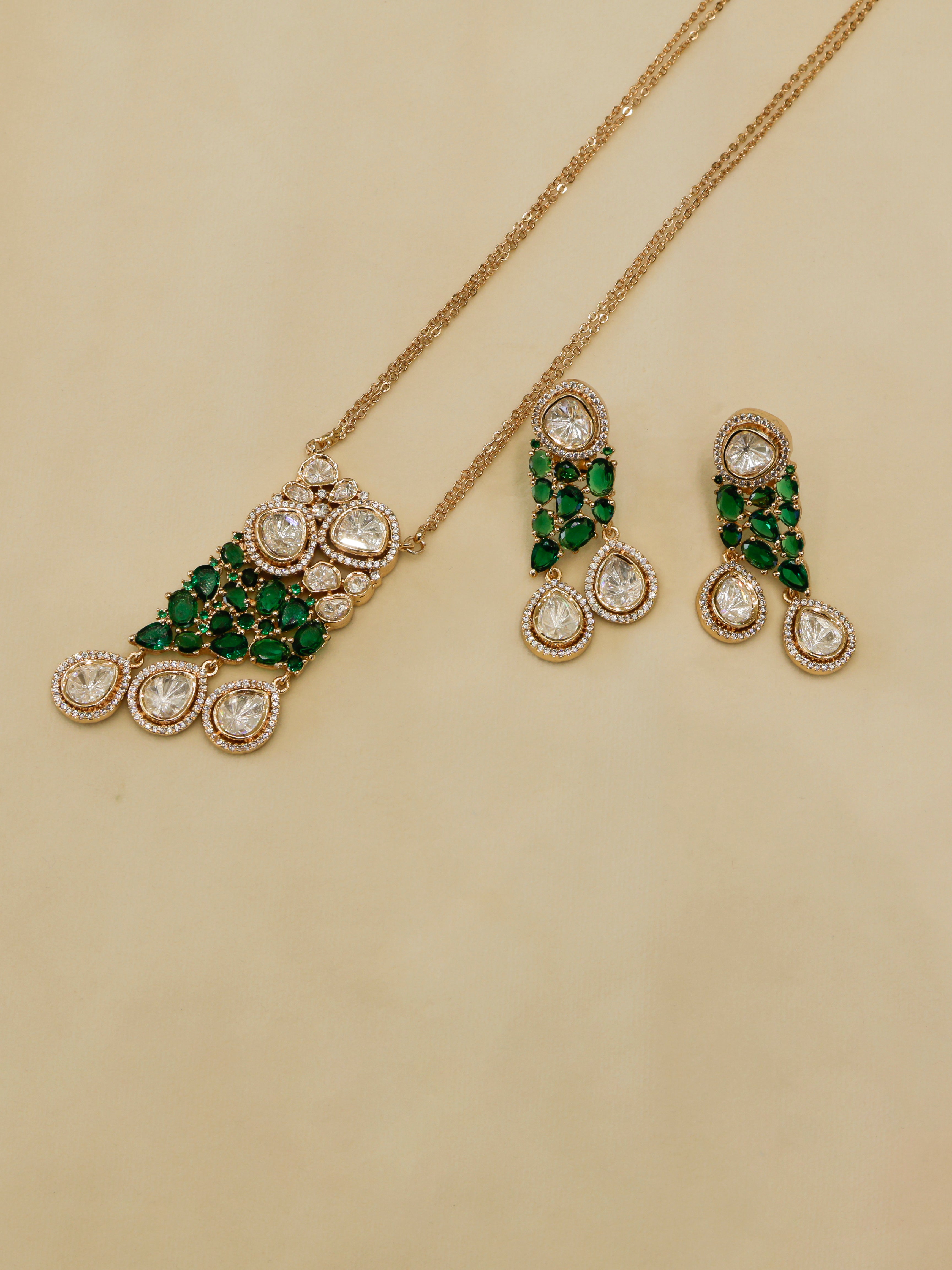 Aanura Ruby & Kundan Long Pendant Necklace Set with Earrings