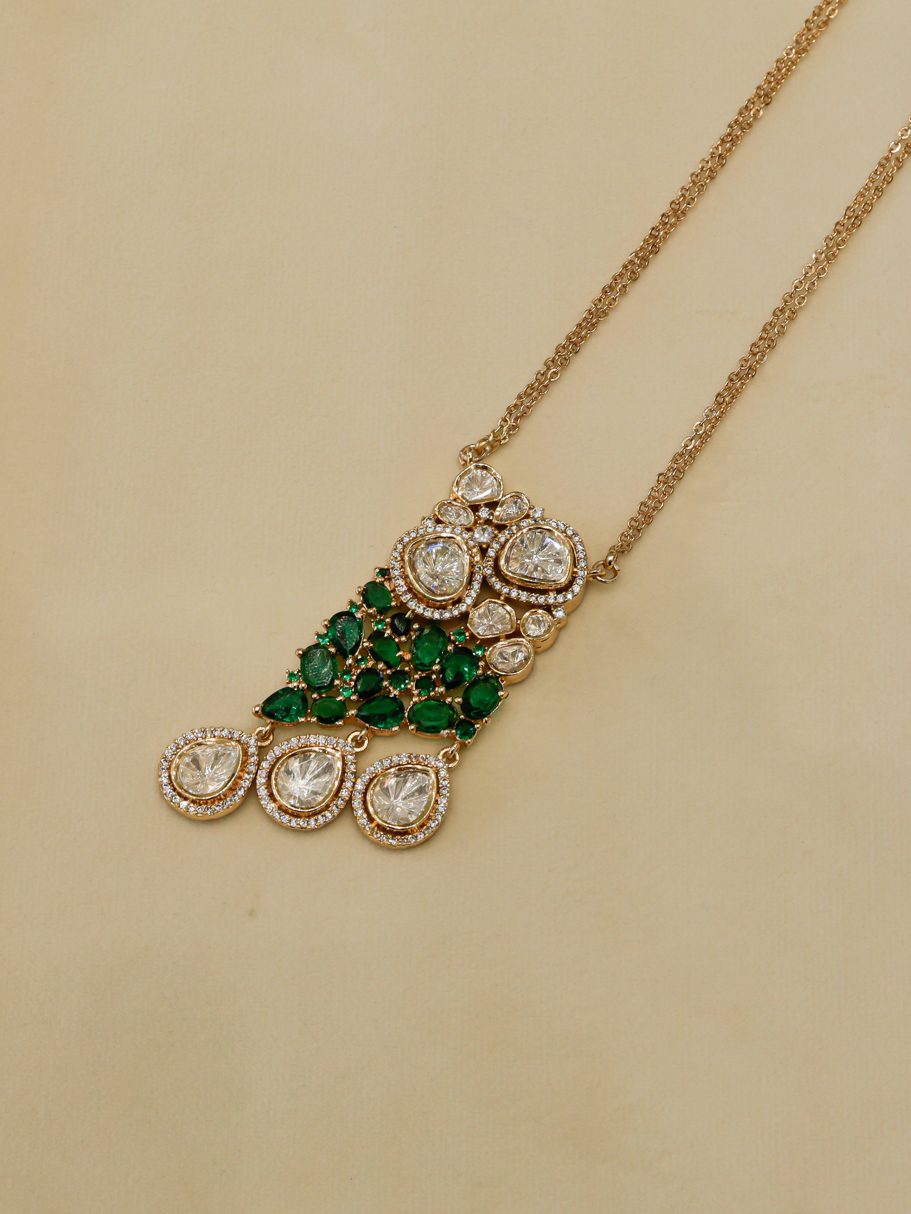 Aanura Ruby & Kundan Long Pendant Necklace Set with Earrings