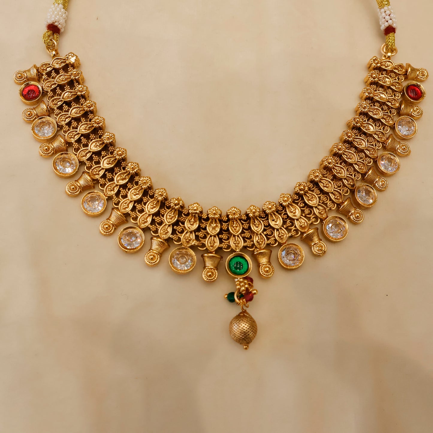 Aanura Gold-Plated Kundan Necklace & Earrings Set