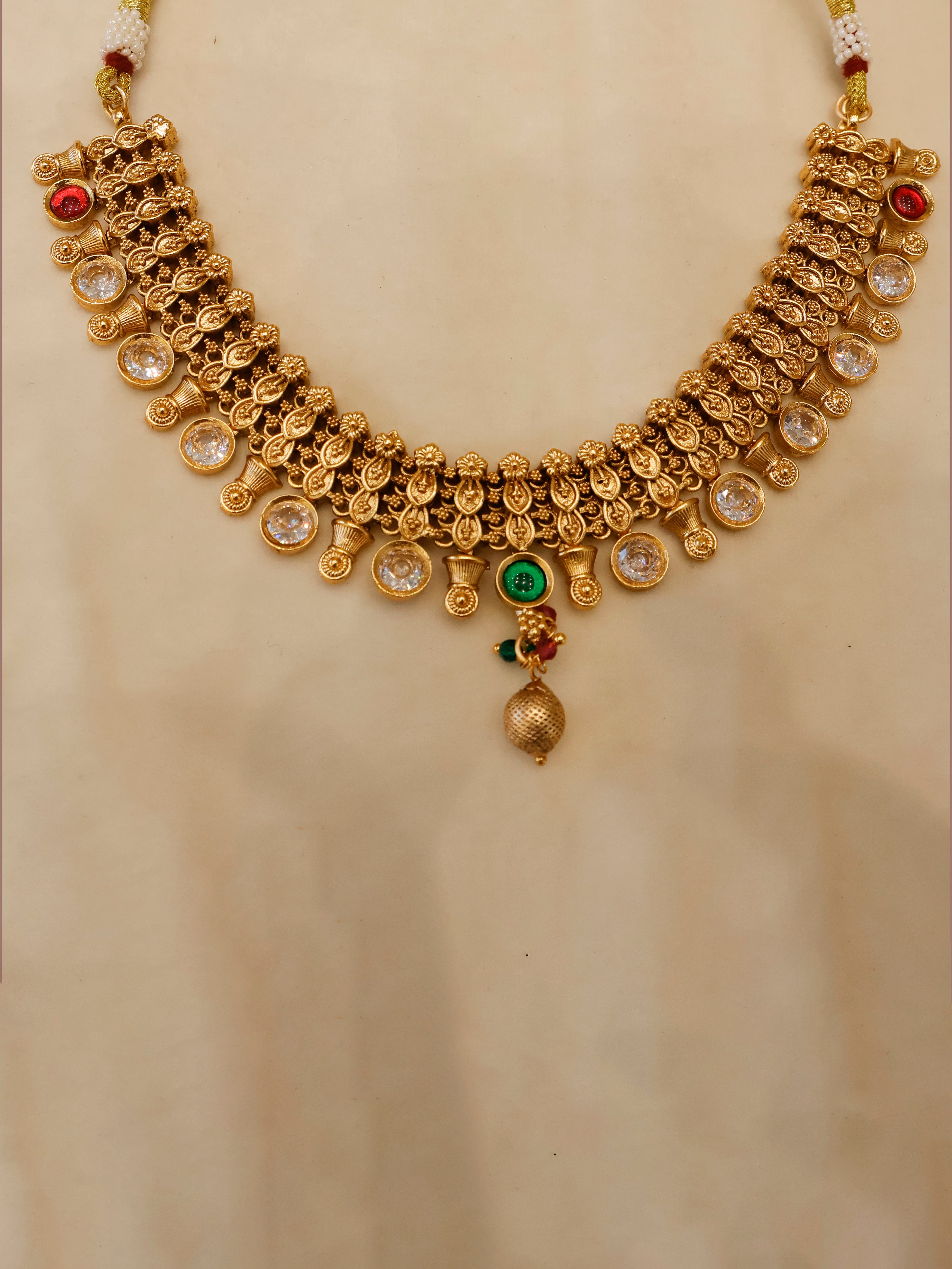 Aanura Gold-Plated Kundan Necklace & Earrings Set