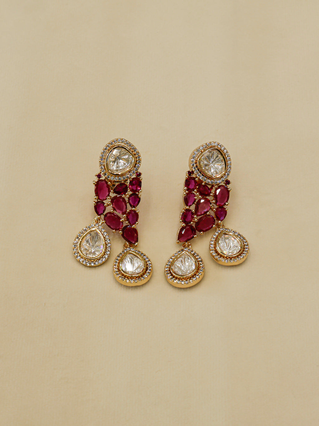 Aanura Ruby & Kundan Long Pendant Necklace Set with Earrings