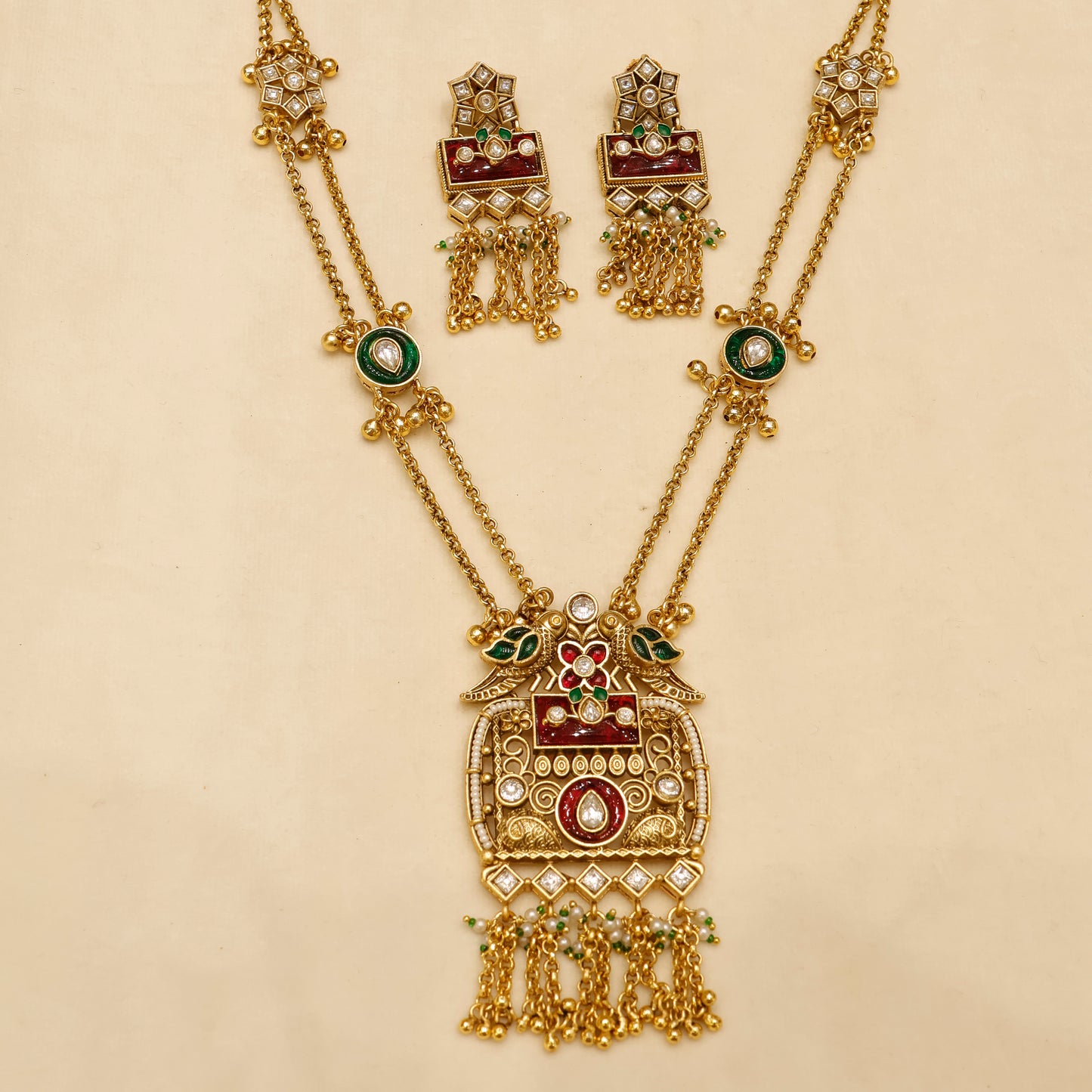 Aanura Temple Long Necklace & Earrings Heritage Set