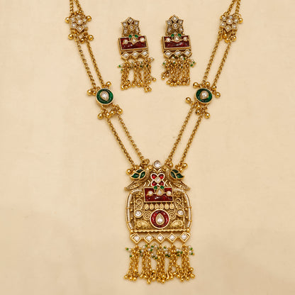Aanura Temple Long Necklace & Earrings Heritage Set