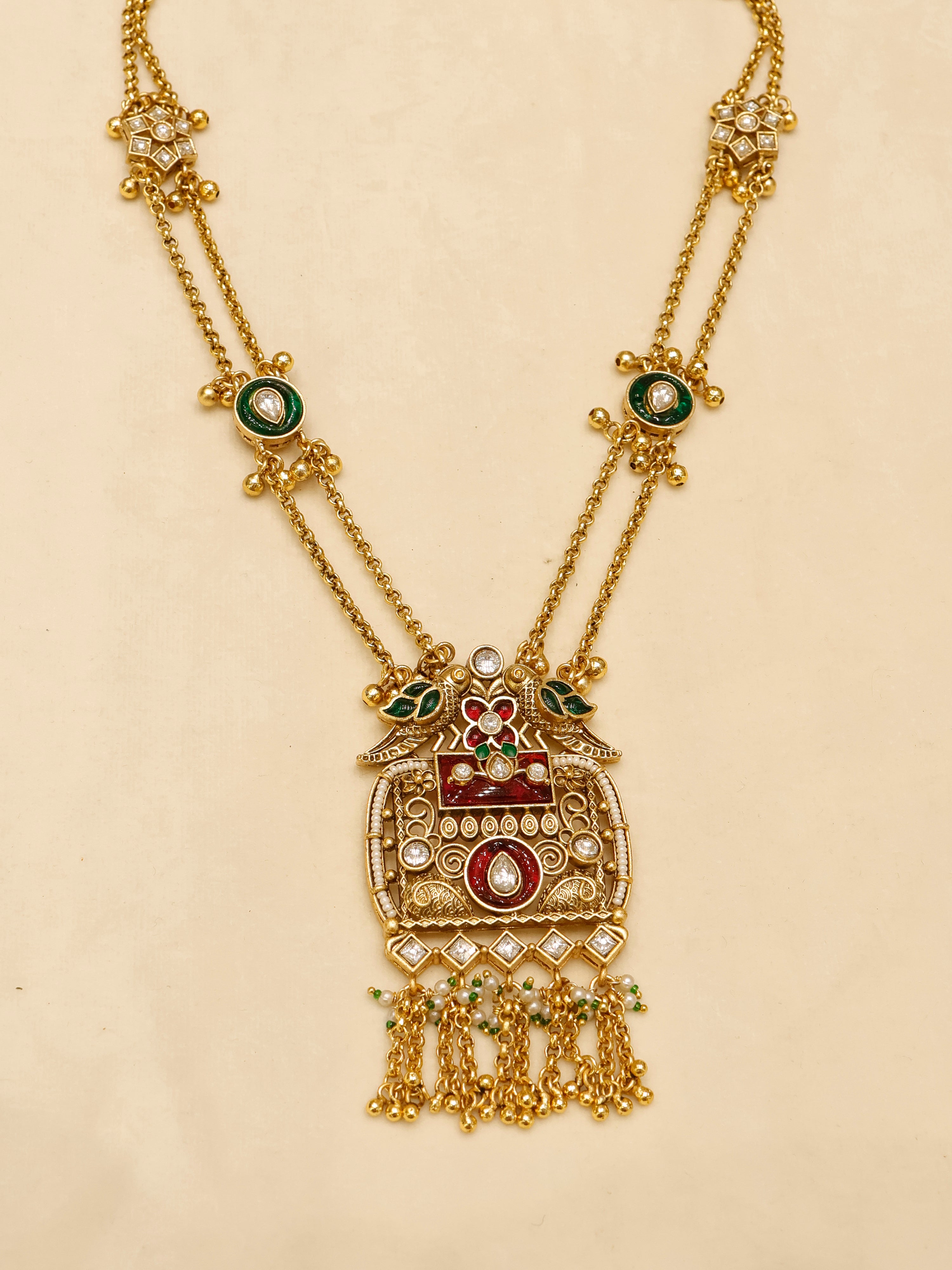 Aanura Temple Long Necklace & Earrings Heritage Set