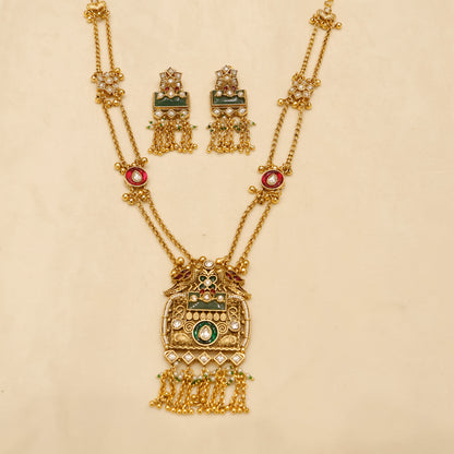Aanura Temple Long Necklace & Earrings Heritage Set