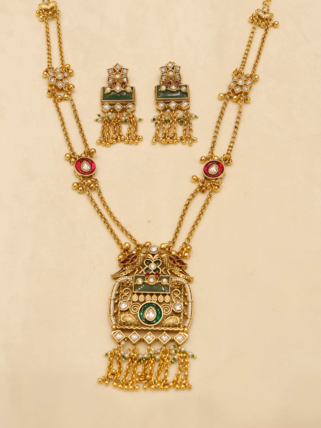 Aanura Temple Long Necklace & Earrings Heritage Set