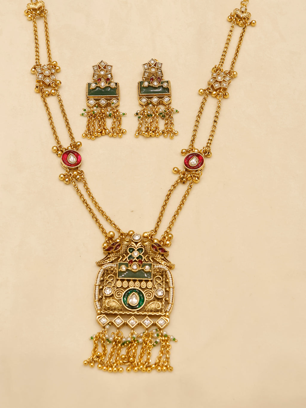 Aanura Temple Long Necklace & Earrings Heritage Set