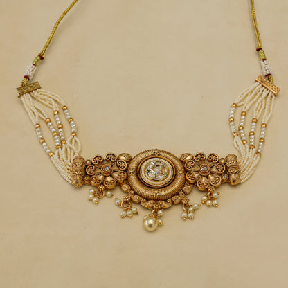Aanura Antique Circular Kundan Choker Necklace Set