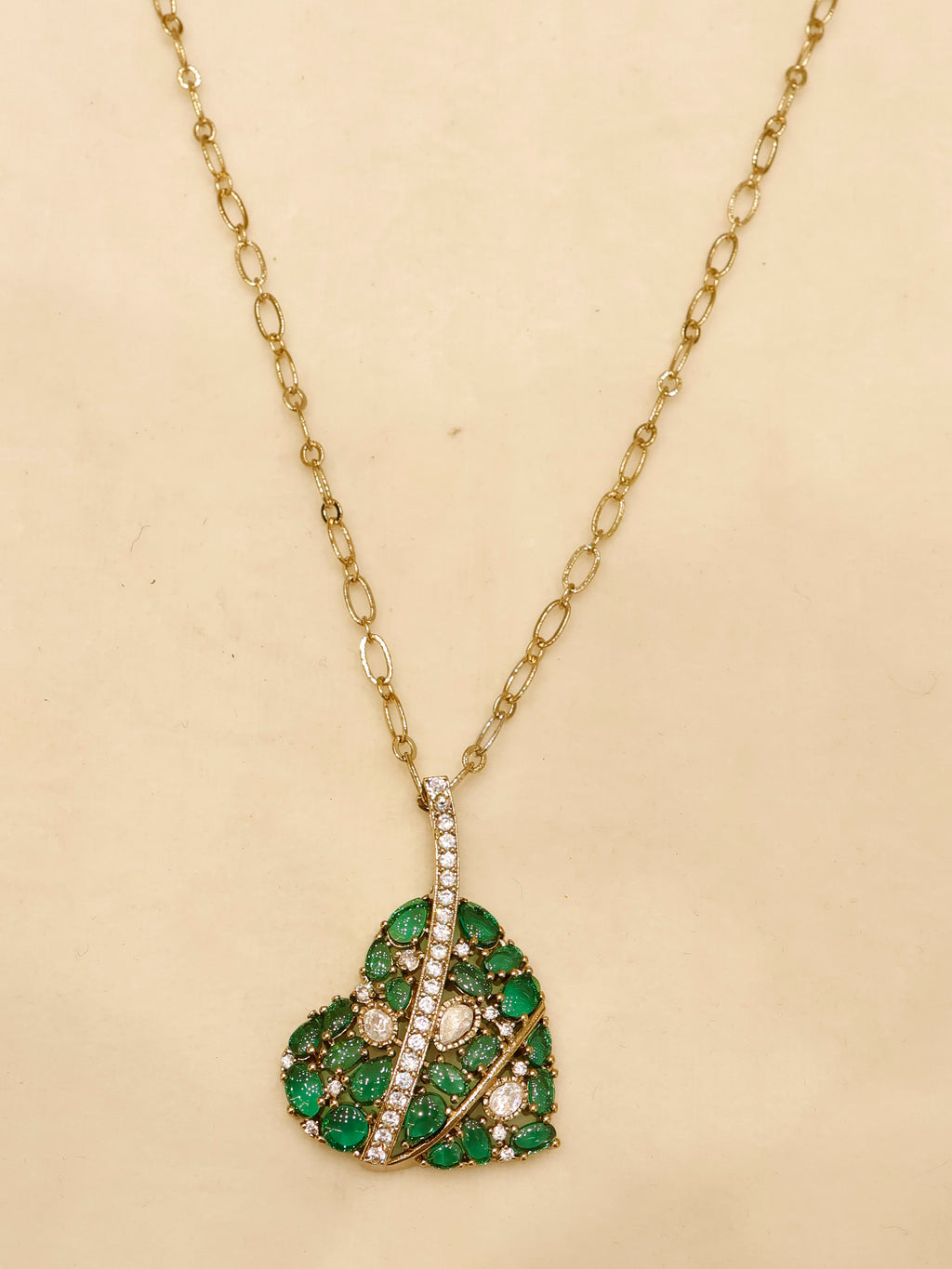 Aanura Green Leaf Pendant Necklace & Earrings