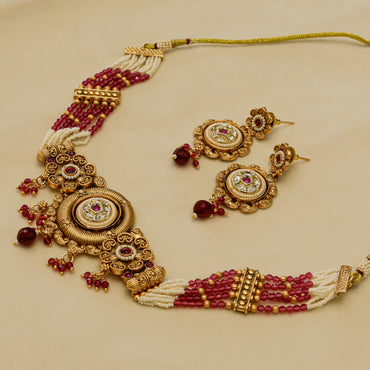 Aanura Antique Circular Kundan Choker Necklace Set