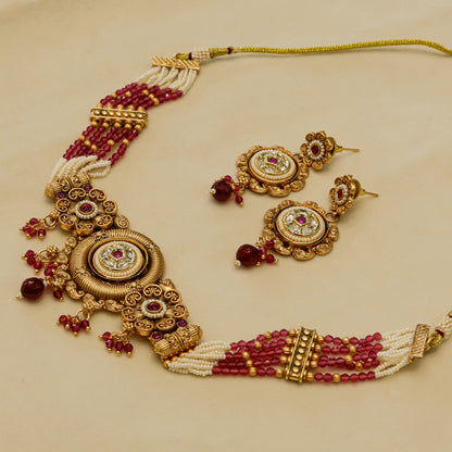 Aanura Antique Circular Kundan Choker Necklace Set