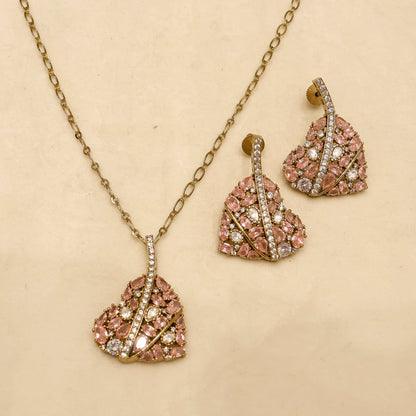 Aanura Green Leaf Pendant Necklace & Earrings