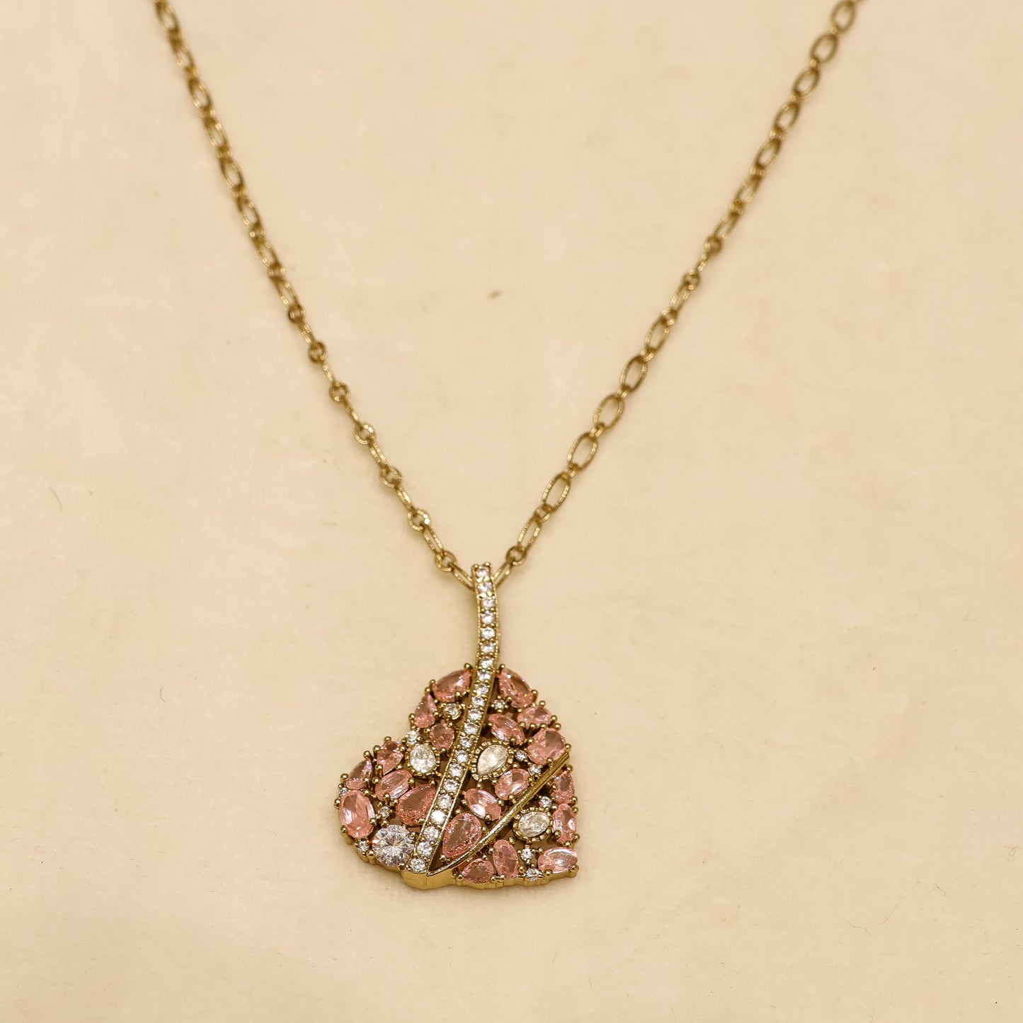 Aanura Green Leaf Pendant Necklace & Earrings