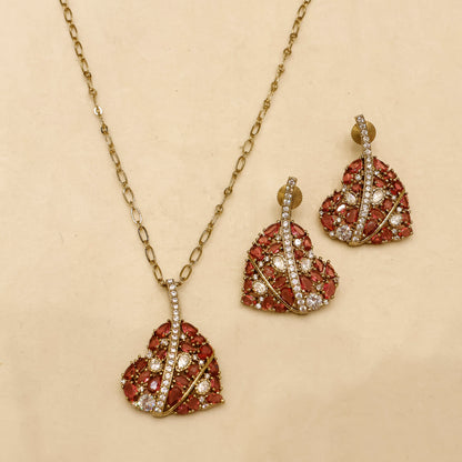 Aanura Green Leaf Pendant Necklace & Earrings