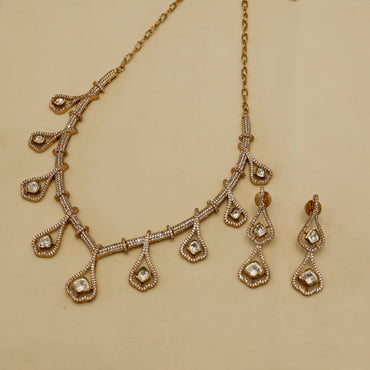 Aanura Teardrop Gold Necklace Set with Stone Earrings