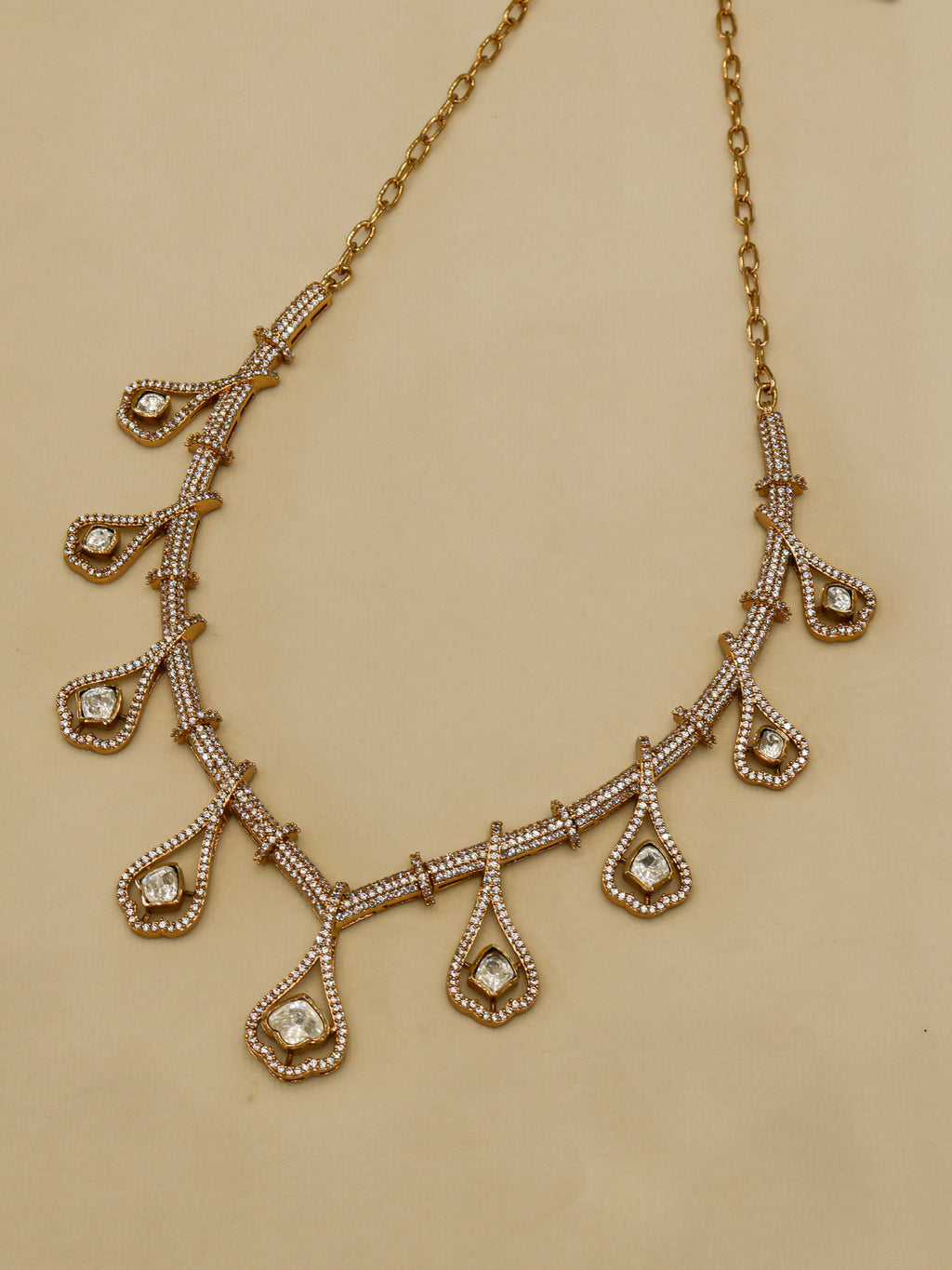Aanura Teardrop Gold Necklace Set with Stone Earrings