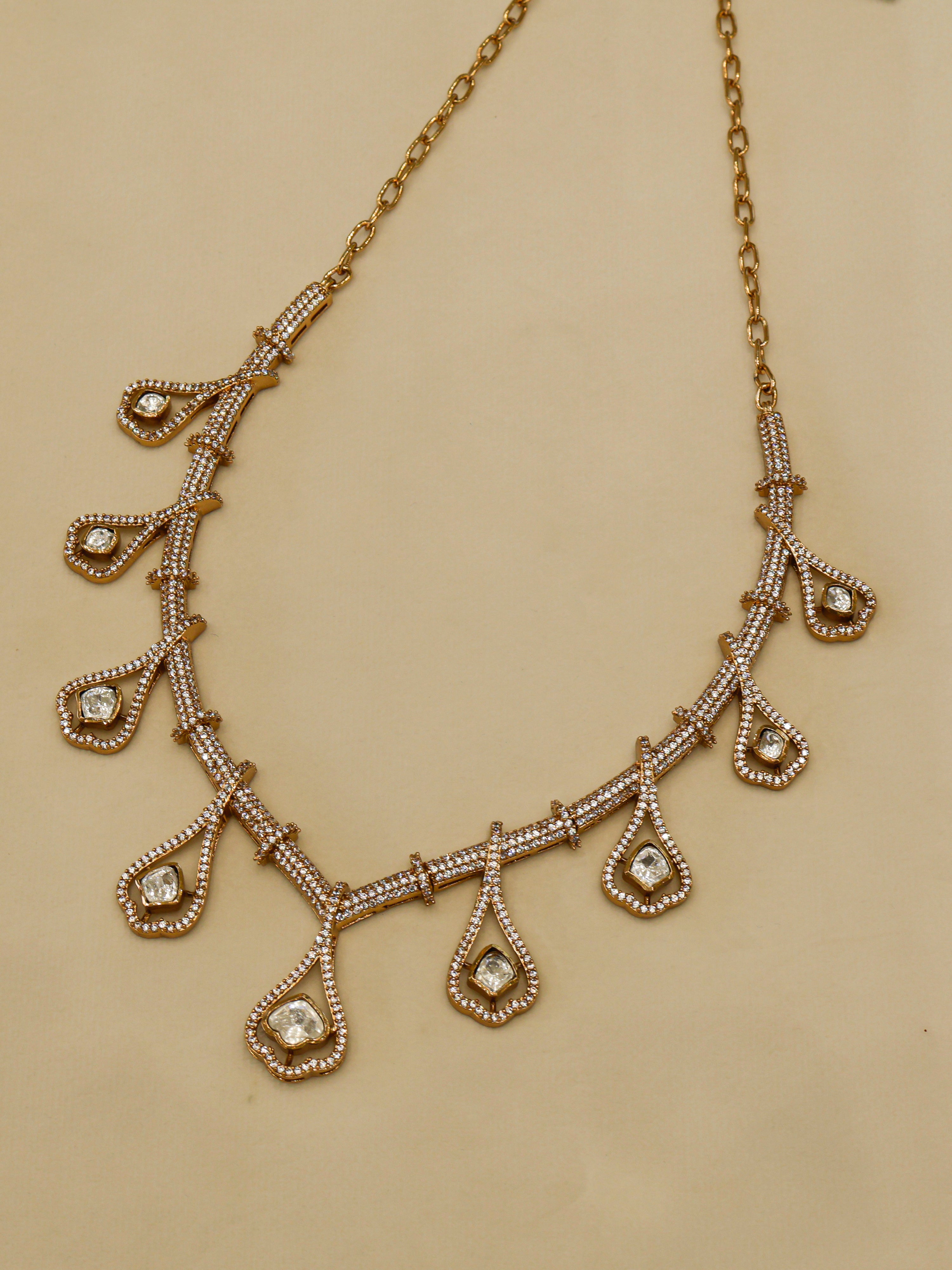 Aanura Teardrop Gold Necklace Set with Stone Earrings