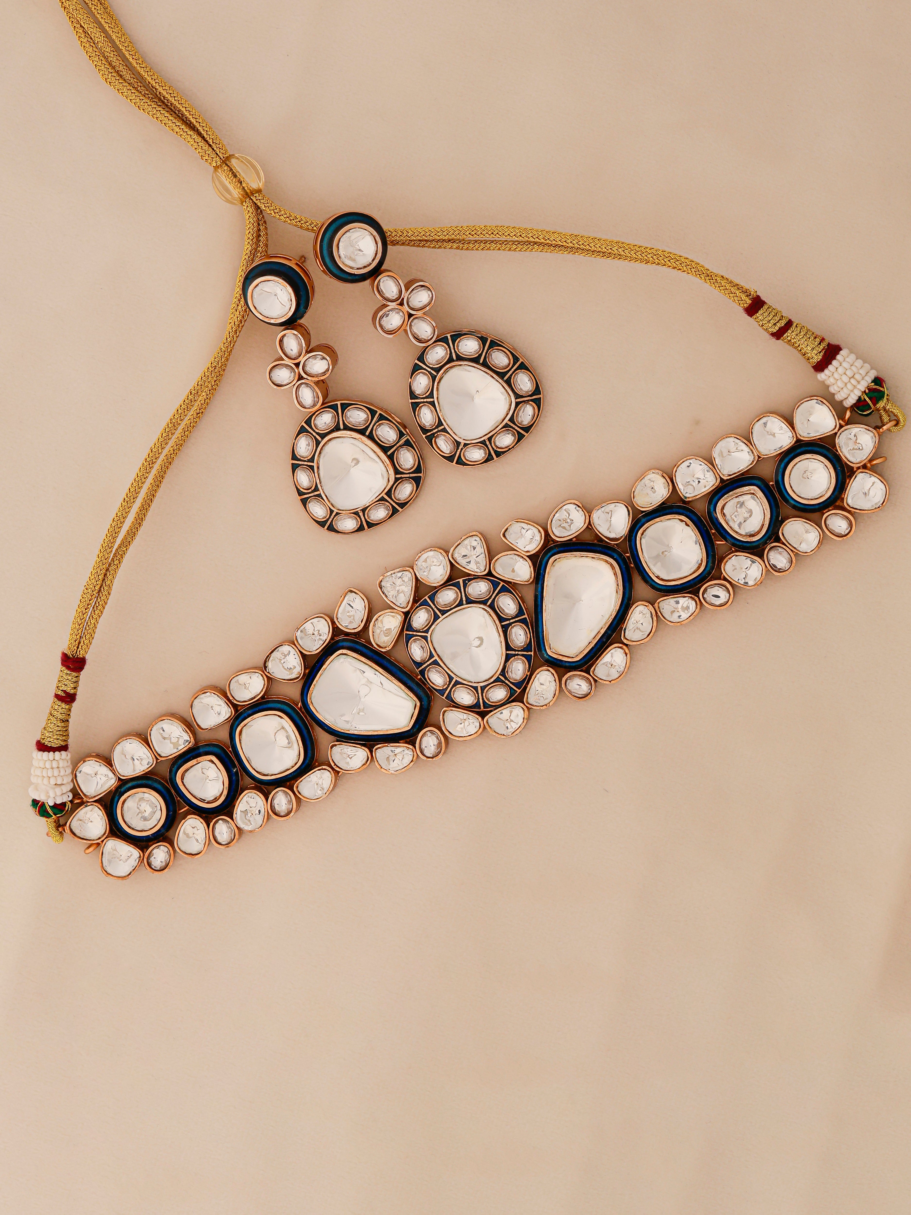 Aanura Kundan Choker Necklace Set with Matching Earrings