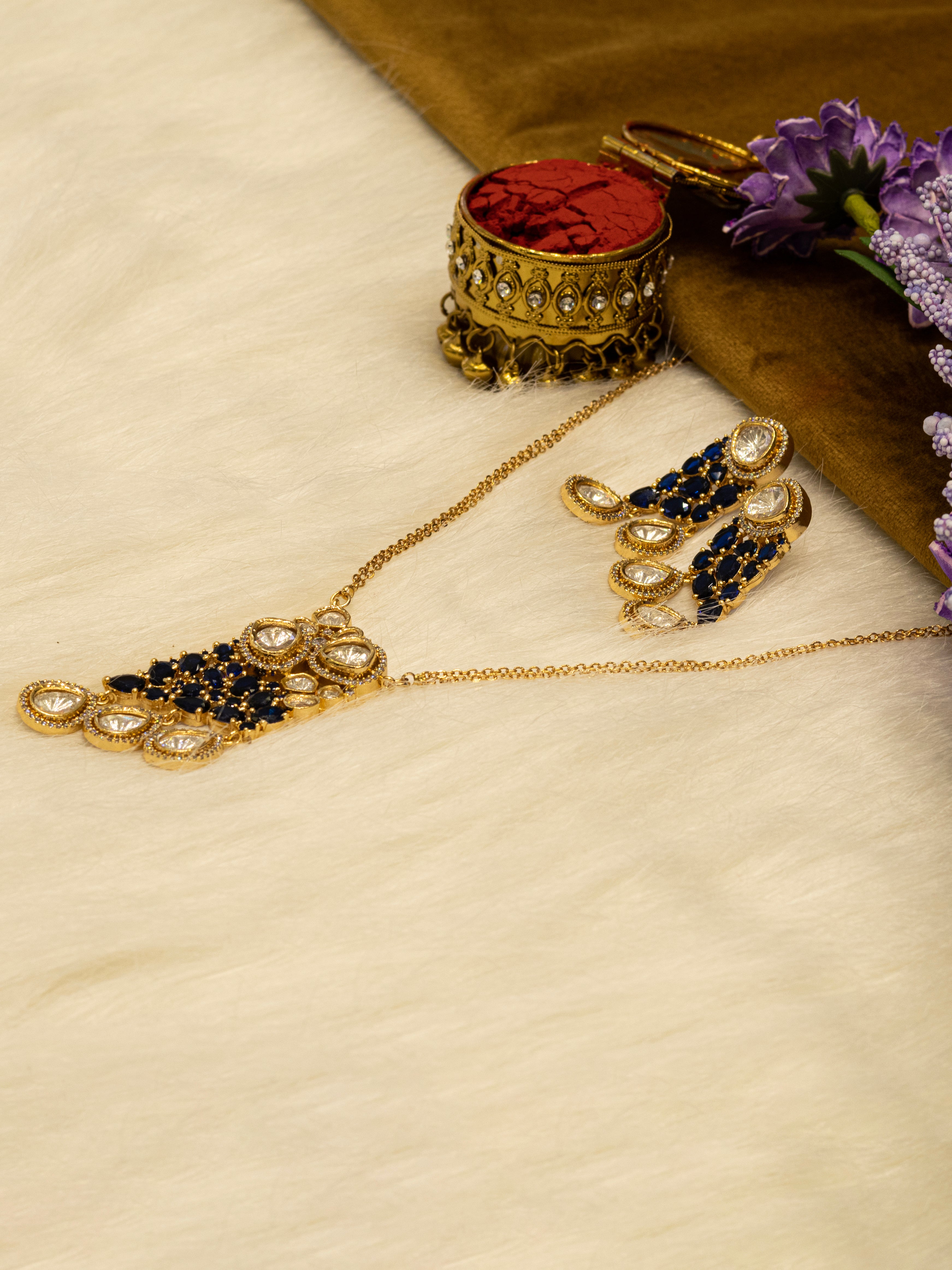 Aanura Ruby & Kundan Long Pendant Necklace Set with Earrings