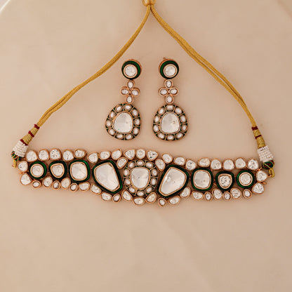 Aanura Kundan Choker Necklace Set with Matching Earrings
