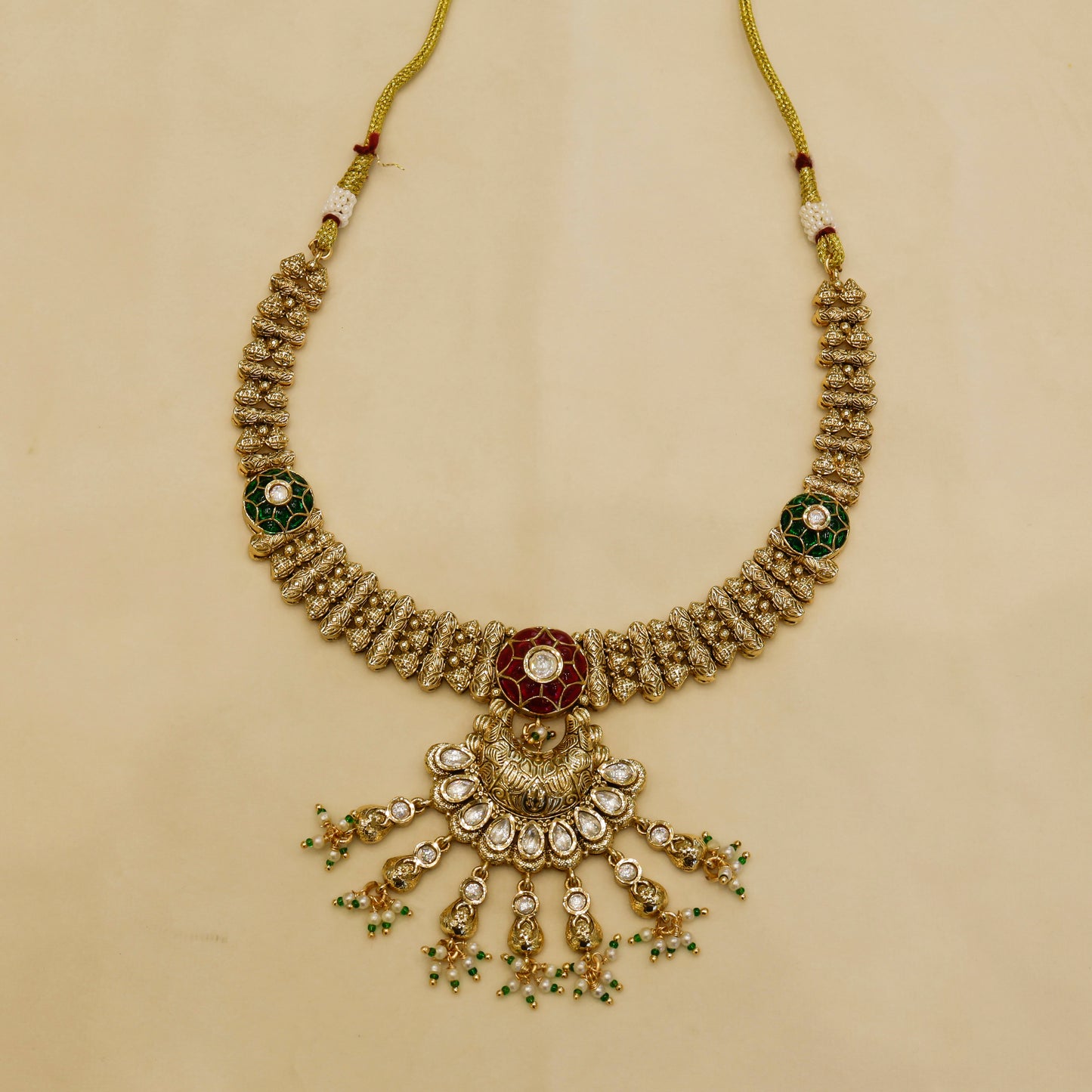 Aanura Bridal Kundan Pearl Choker Necklace with Earrings