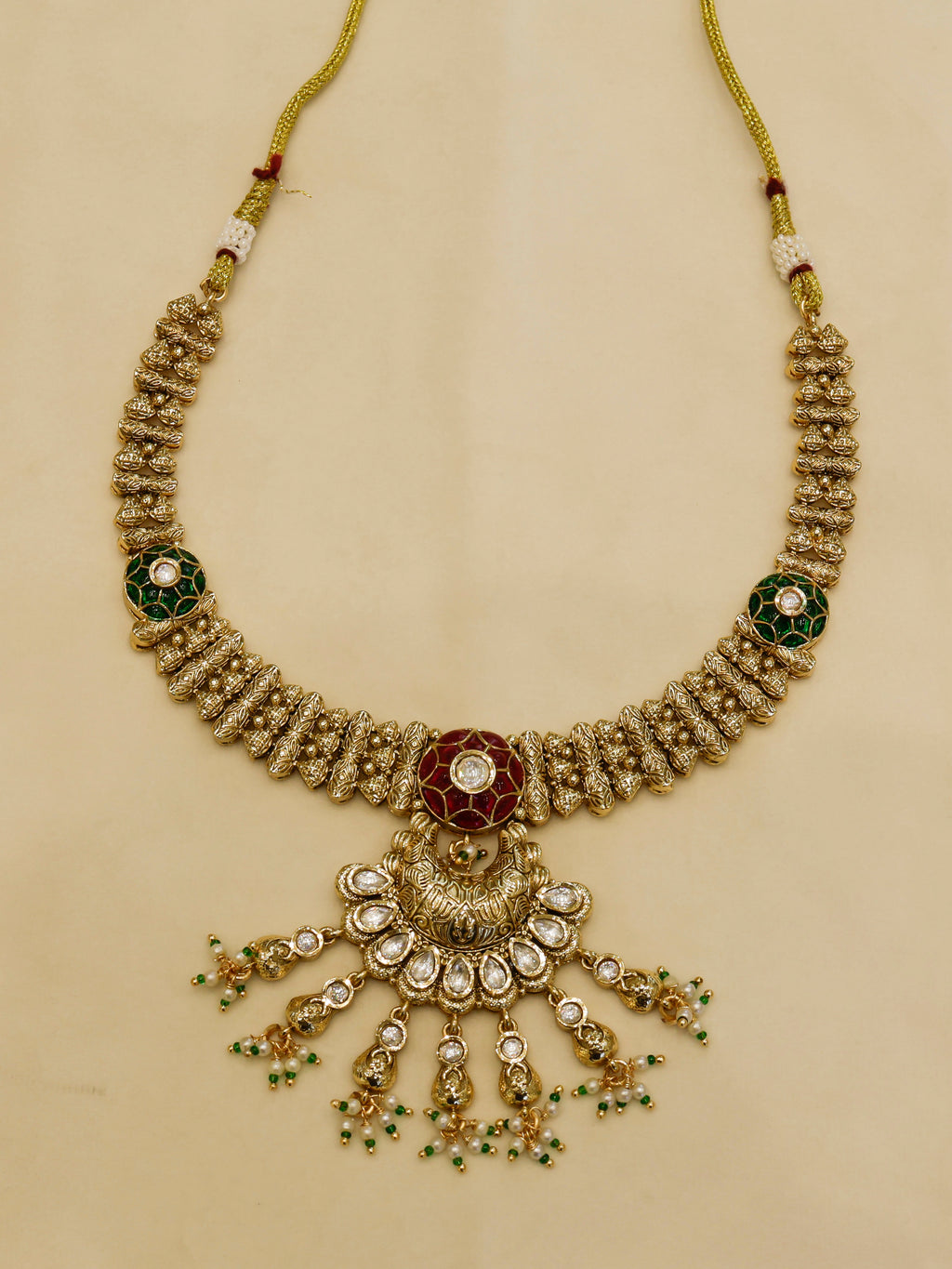 Aanura Bridal Kundan Pearl Choker Necklace with Earrings